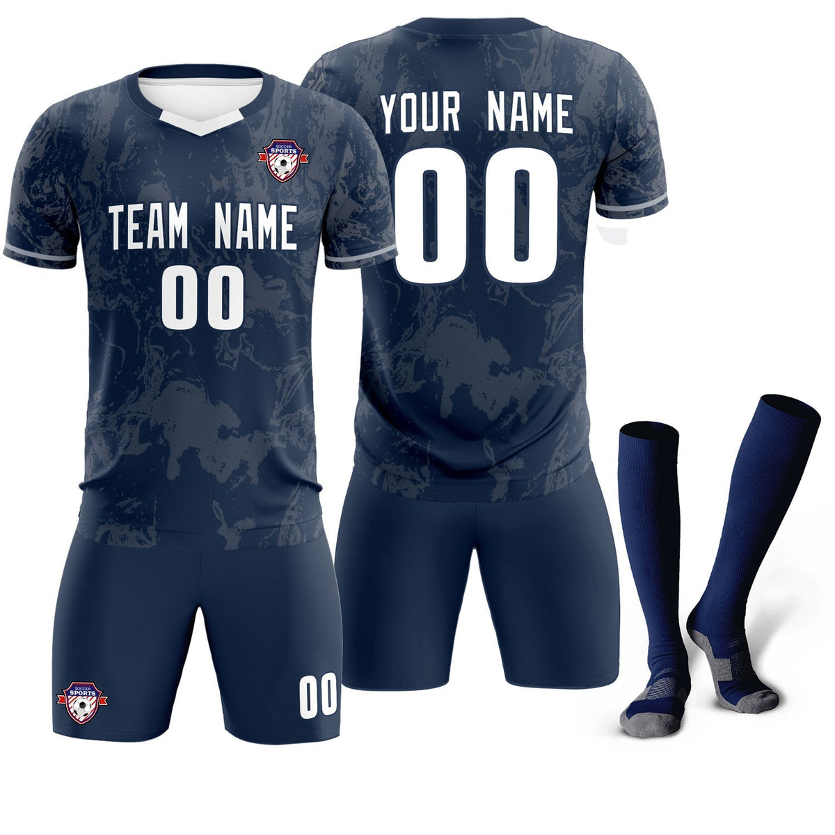Custom Navy Classic Graffiti Pattern Sportswear Football Kit Jersey