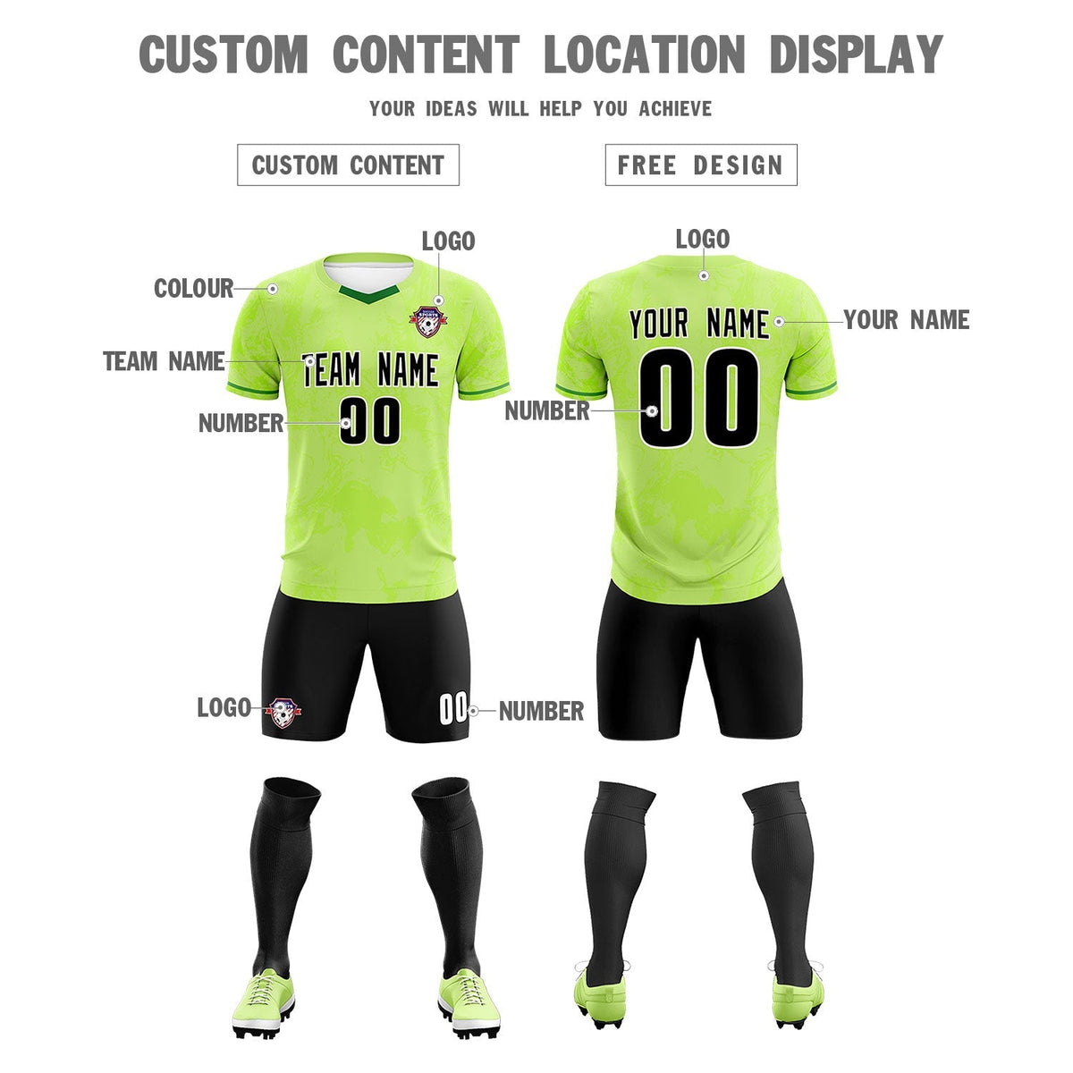 Custom Green Classic Graffiti Pattern Sportswear Football Kit Jersey