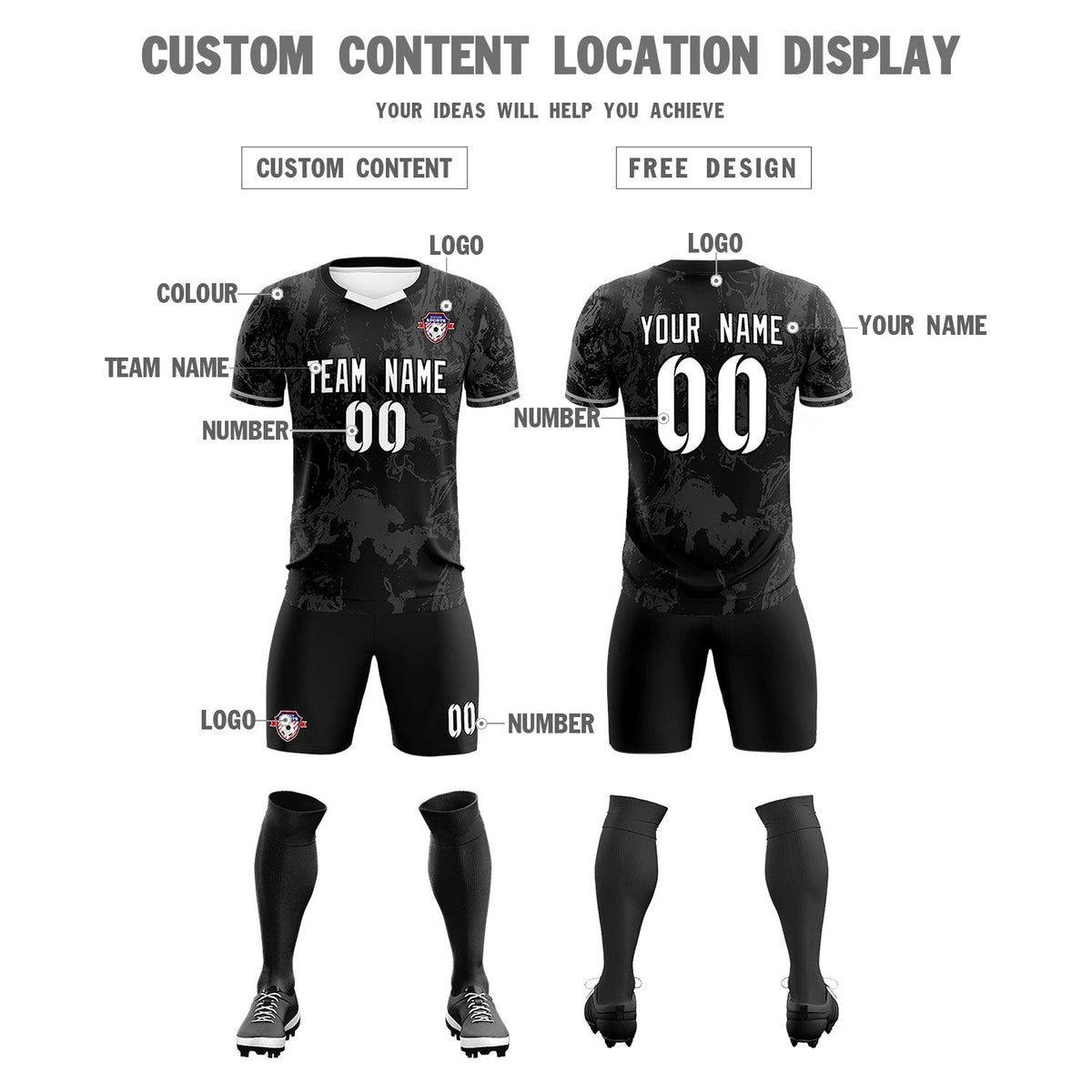 Custom Black Classic Graffiti Pattern Sportswear Football Kit Jersey