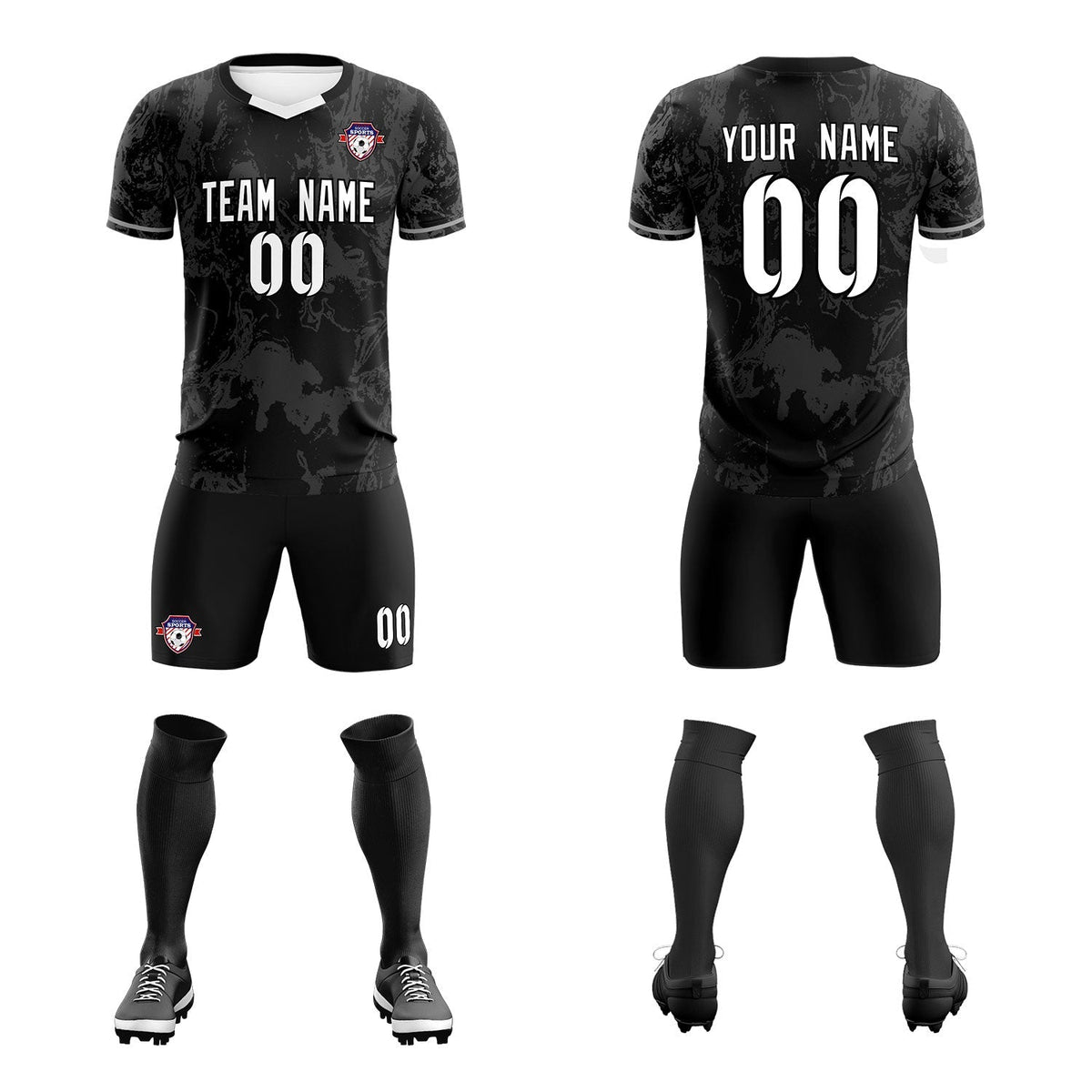 Custom Black Classic Graffiti Pattern Sportswear Soccer Tops/Sets Jersey