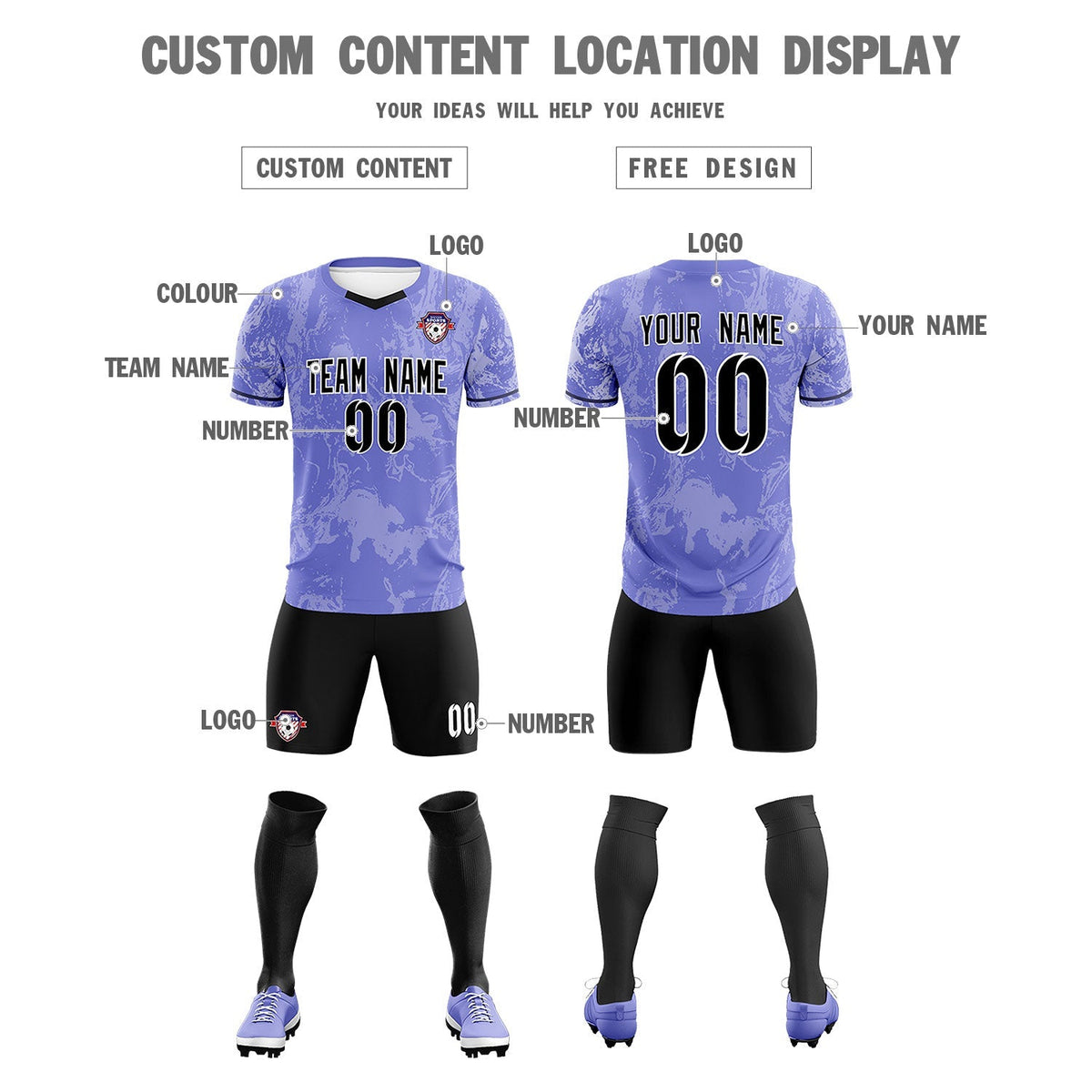 Custom Purple Classic Graffiti Pattern Sportswear Soccer Tops/Sets Jersey