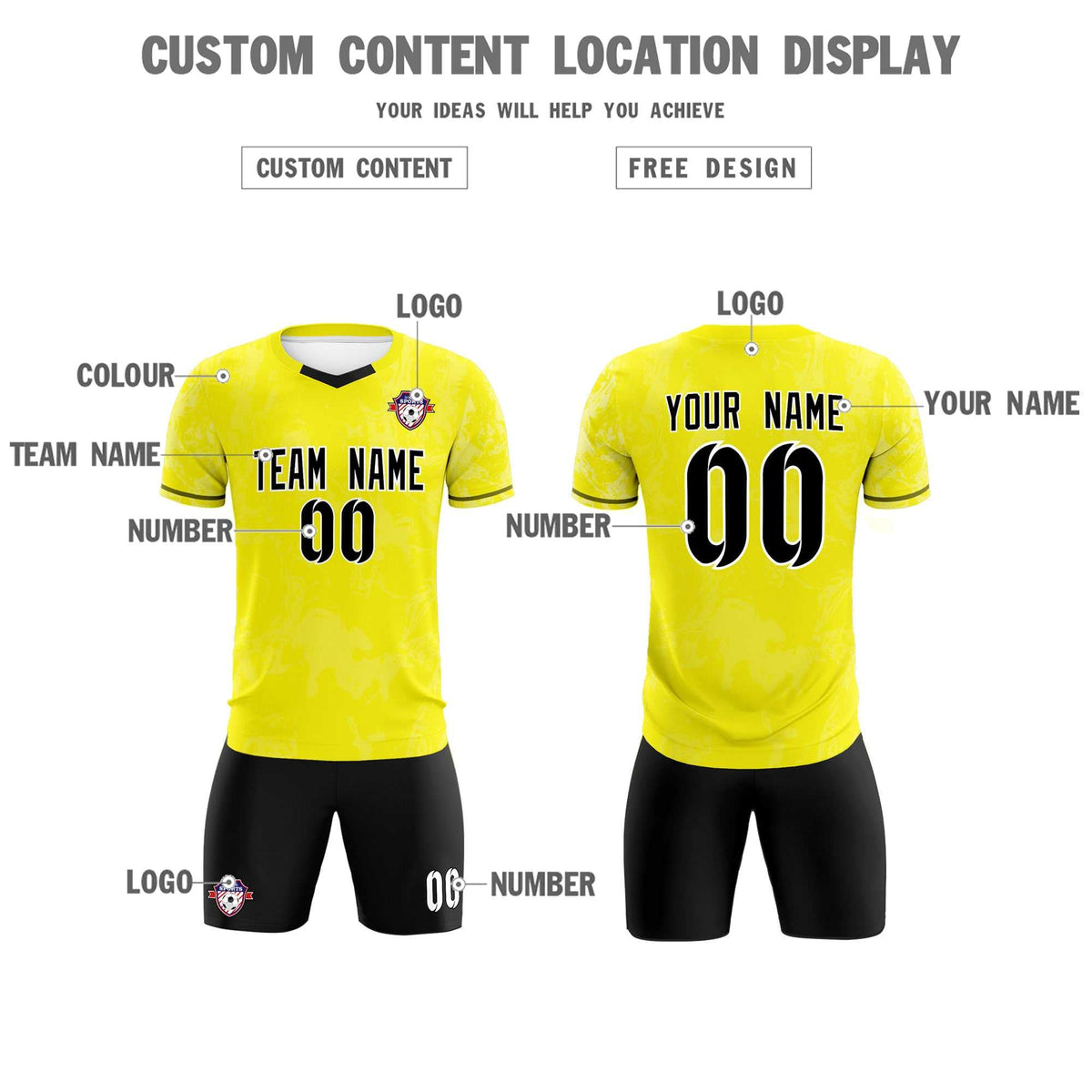Custom Yellow Classic Graffiti Pattern Sportswear Football Kit Jersey