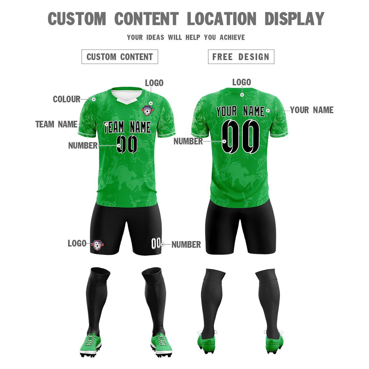 Custom Kelly Green Classic Graffiti Pattern Sportswear Soccer Tops/Sets Jersey