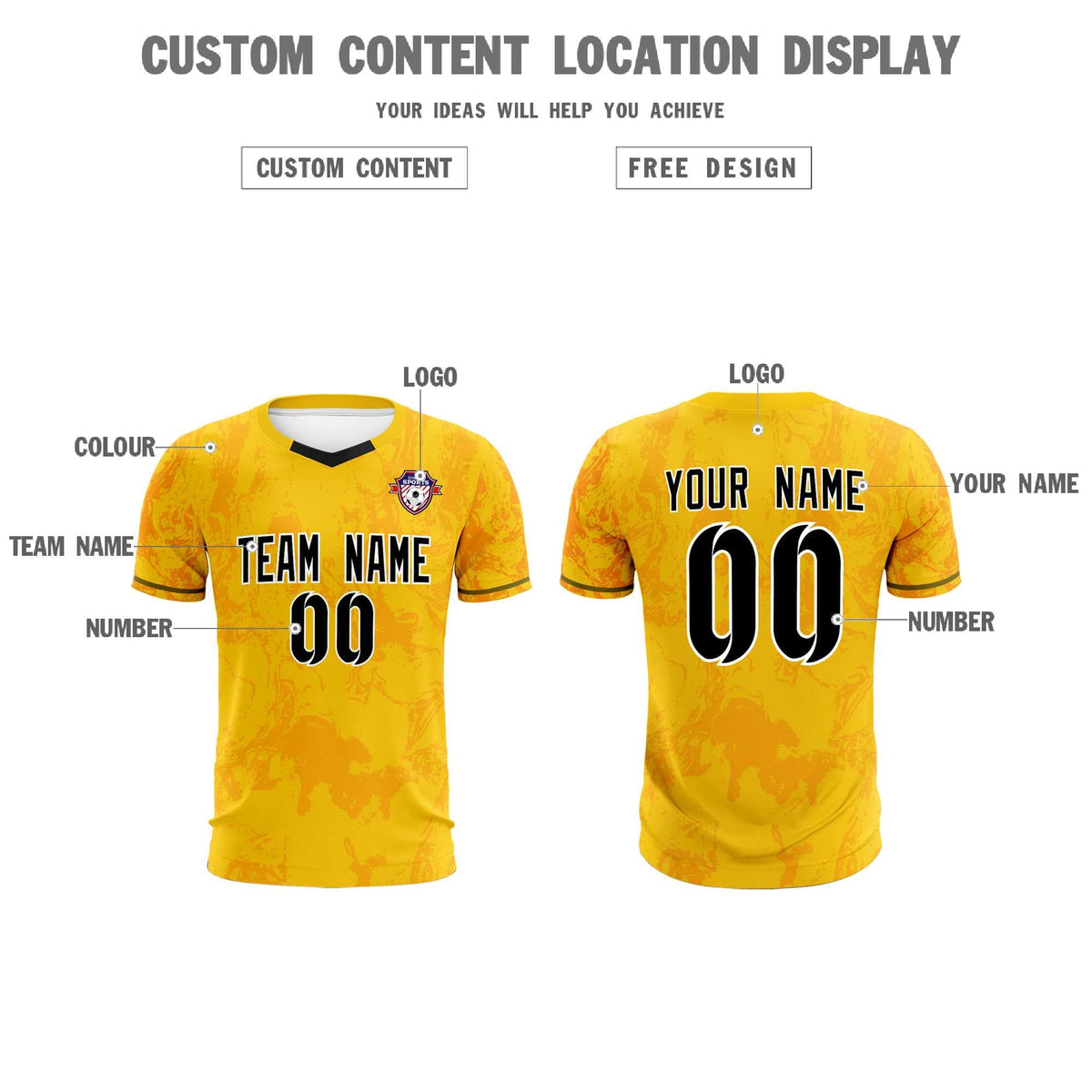 Custom Gold Classic Graffiti Pattern Sportswear Soccer Tops/Sets Jersey