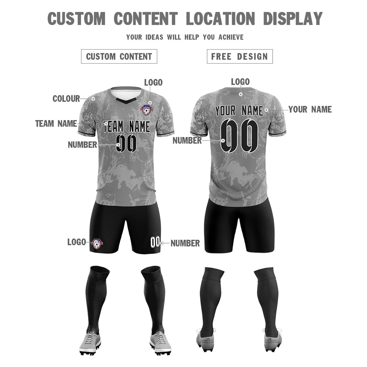 Custom Gray Classic Graffiti Pattern Sportswear Football Kit Jersey