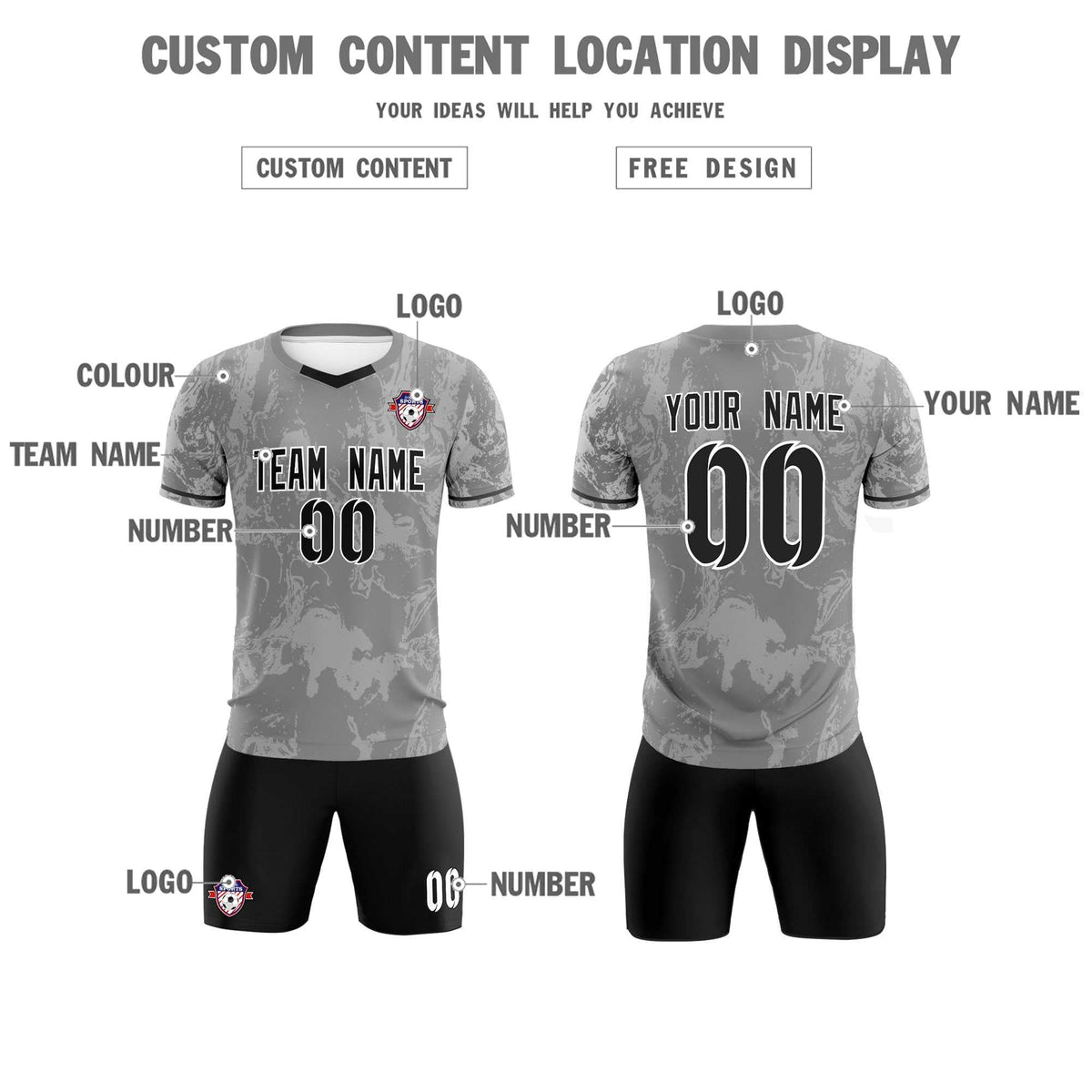 Custom Gray Classic Graffiti Pattern Sportswear Football Kit Jersey