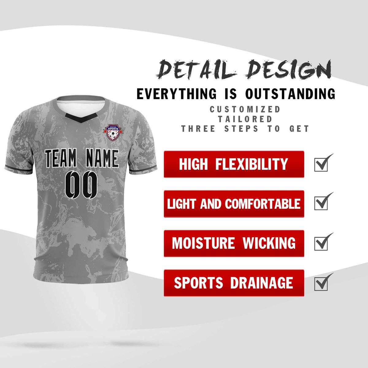 Custom Gray Classic Graffiti Pattern Sportswear Football Kit Jersey