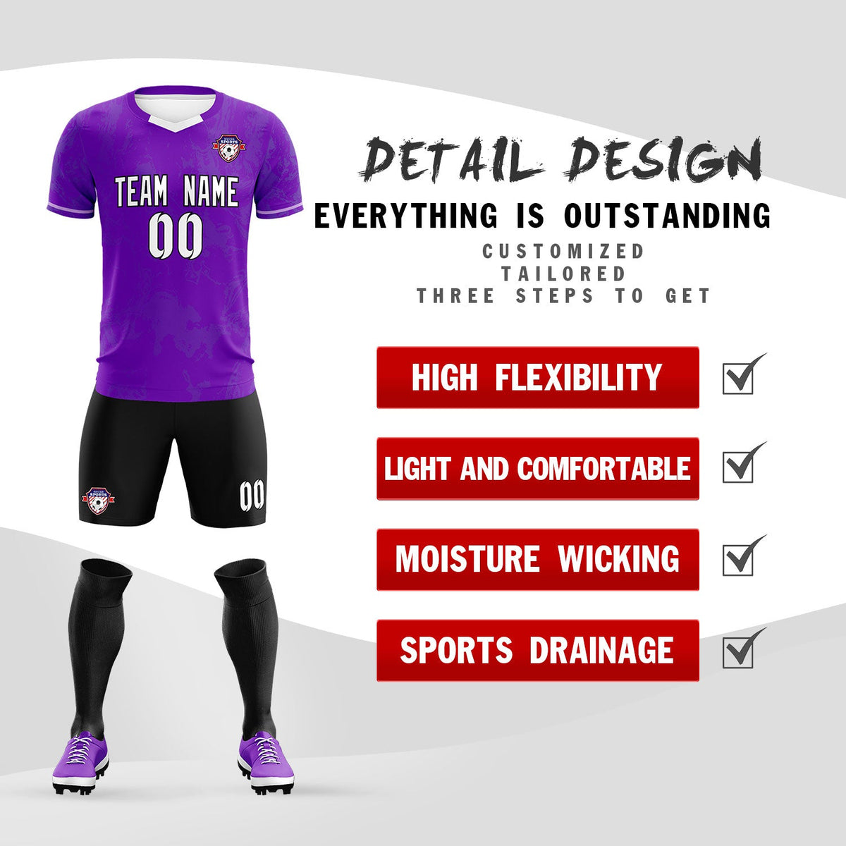 Custom Purple Classic Graffiti Pattern Sportswear Football Kit Jersey