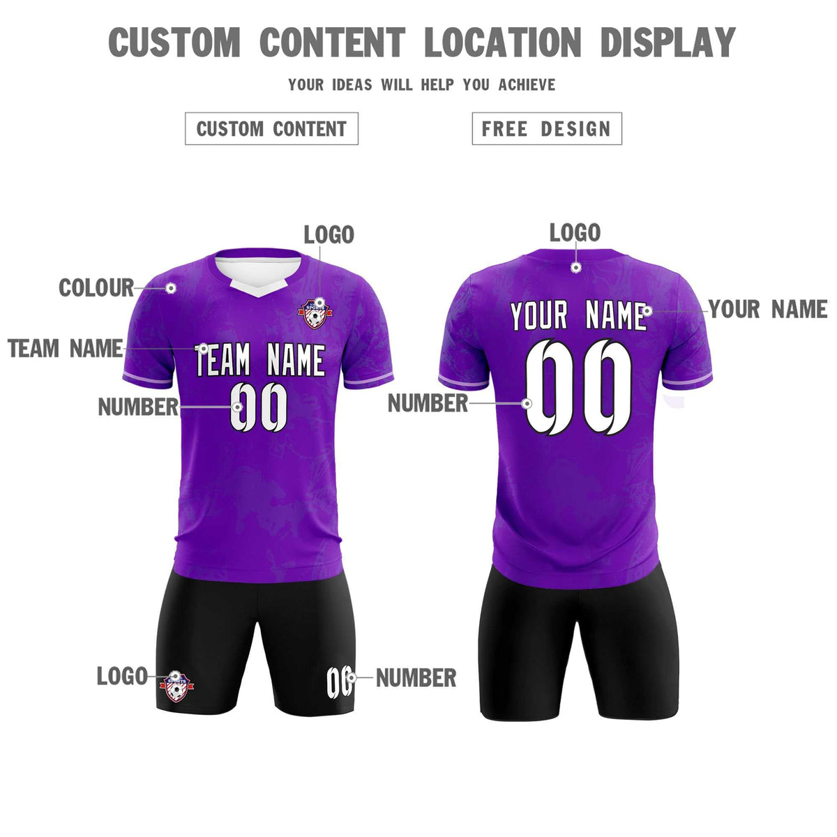 Custom Purple Classic Graffiti Pattern Sportswear Soccer Tops/Sets Jersey