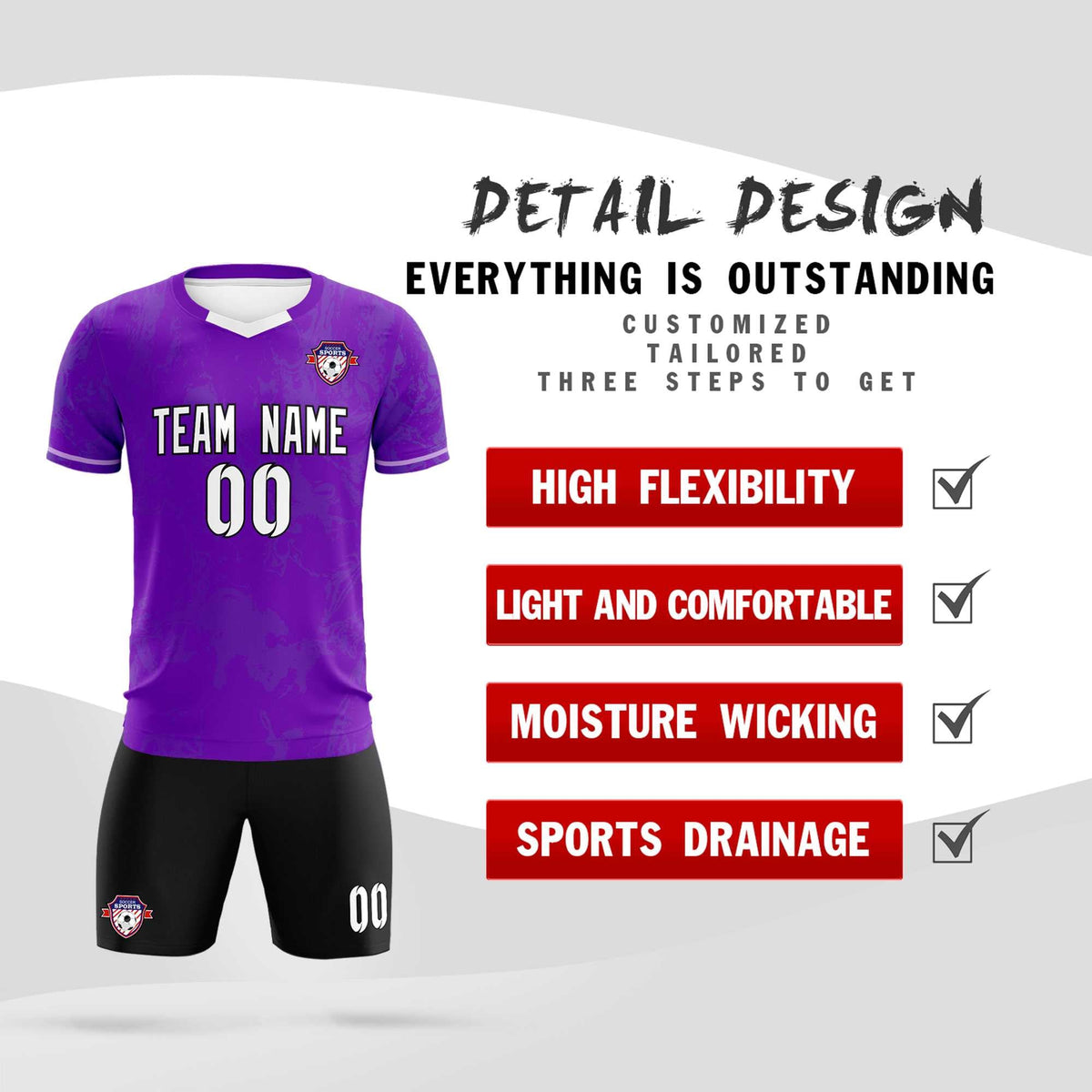Custom Purple Classic Graffiti Pattern Sportswear Football Kit Jersey