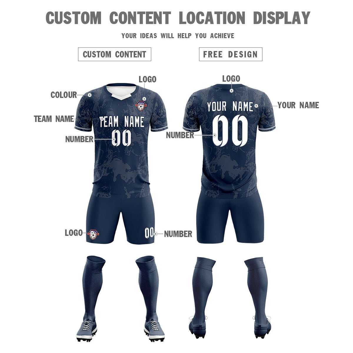 Custom Navy Classic Graffiti Pattern Sportswear Football Kit Jersey