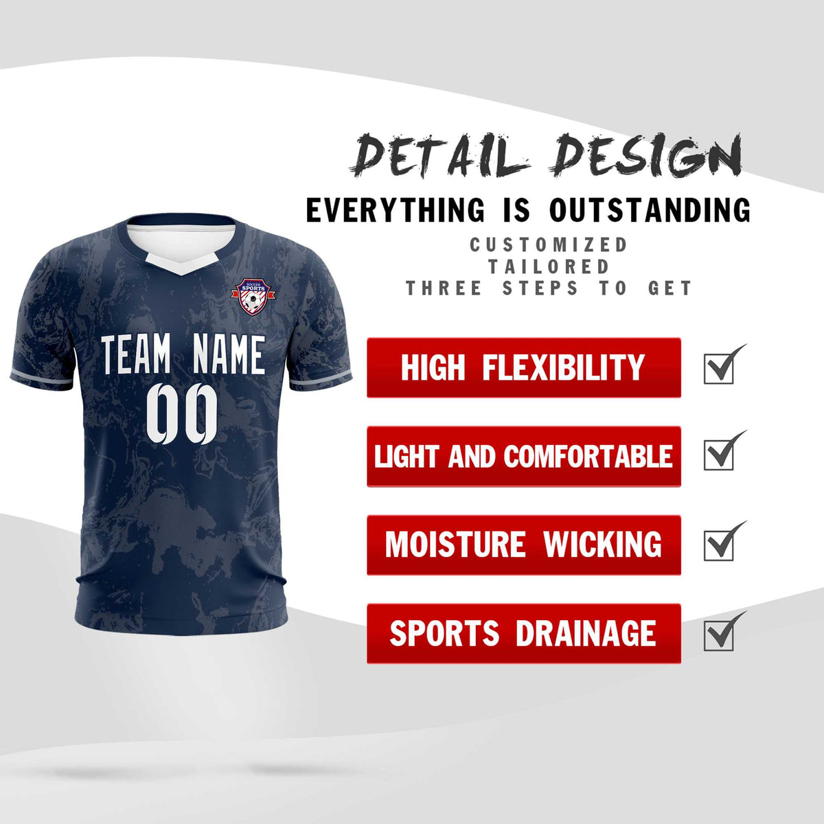 Custom Navy Classic Graffiti Pattern Sportswear Football Kit Jersey