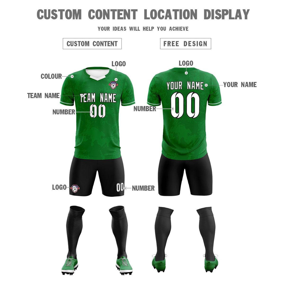 Custom Kelly Green Classic Graffiti Pattern Sportswear Soccer Tops/Sets Jersey
