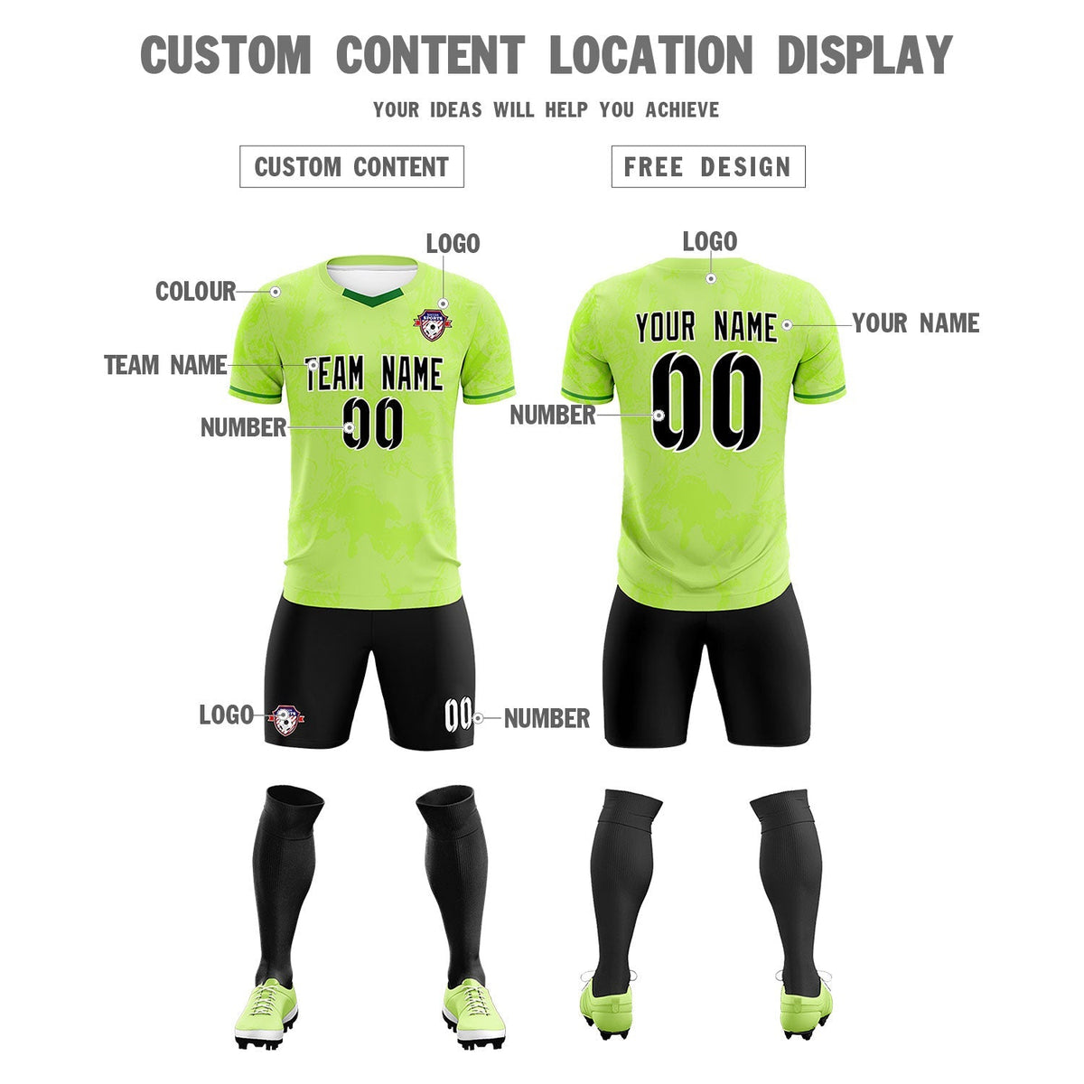 Custom Green Classic Graffiti Pattern Sportswear Football Kit Jersey