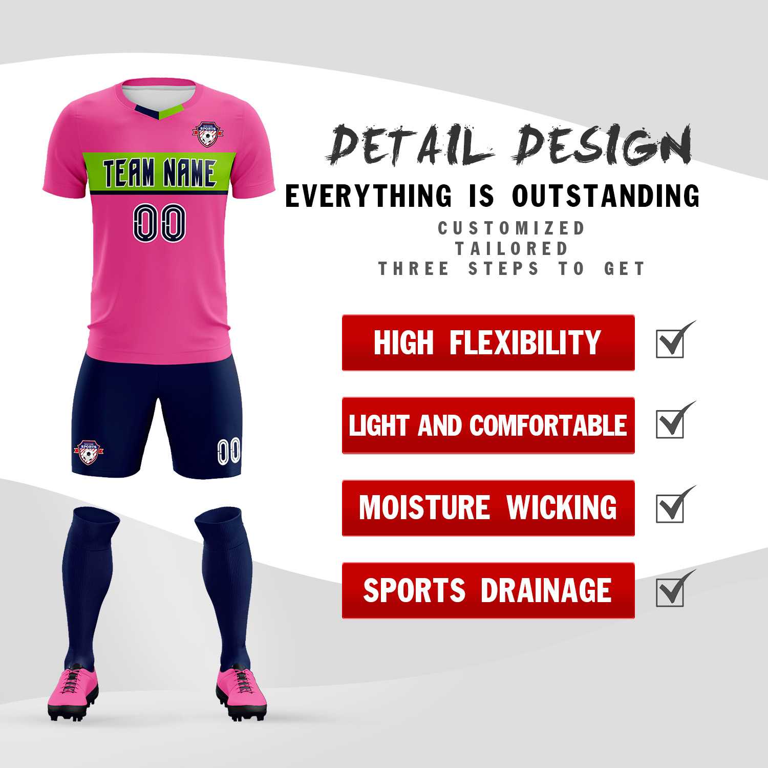 Custom Pink Classic Sports kit Football Shirt Jersey