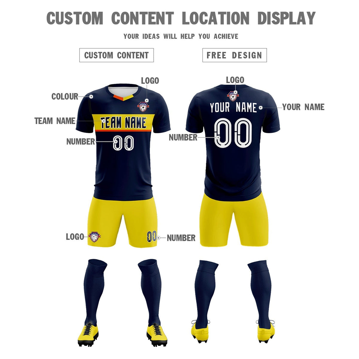 Custom Navy Classic Sports kit Football Shirt Jersey