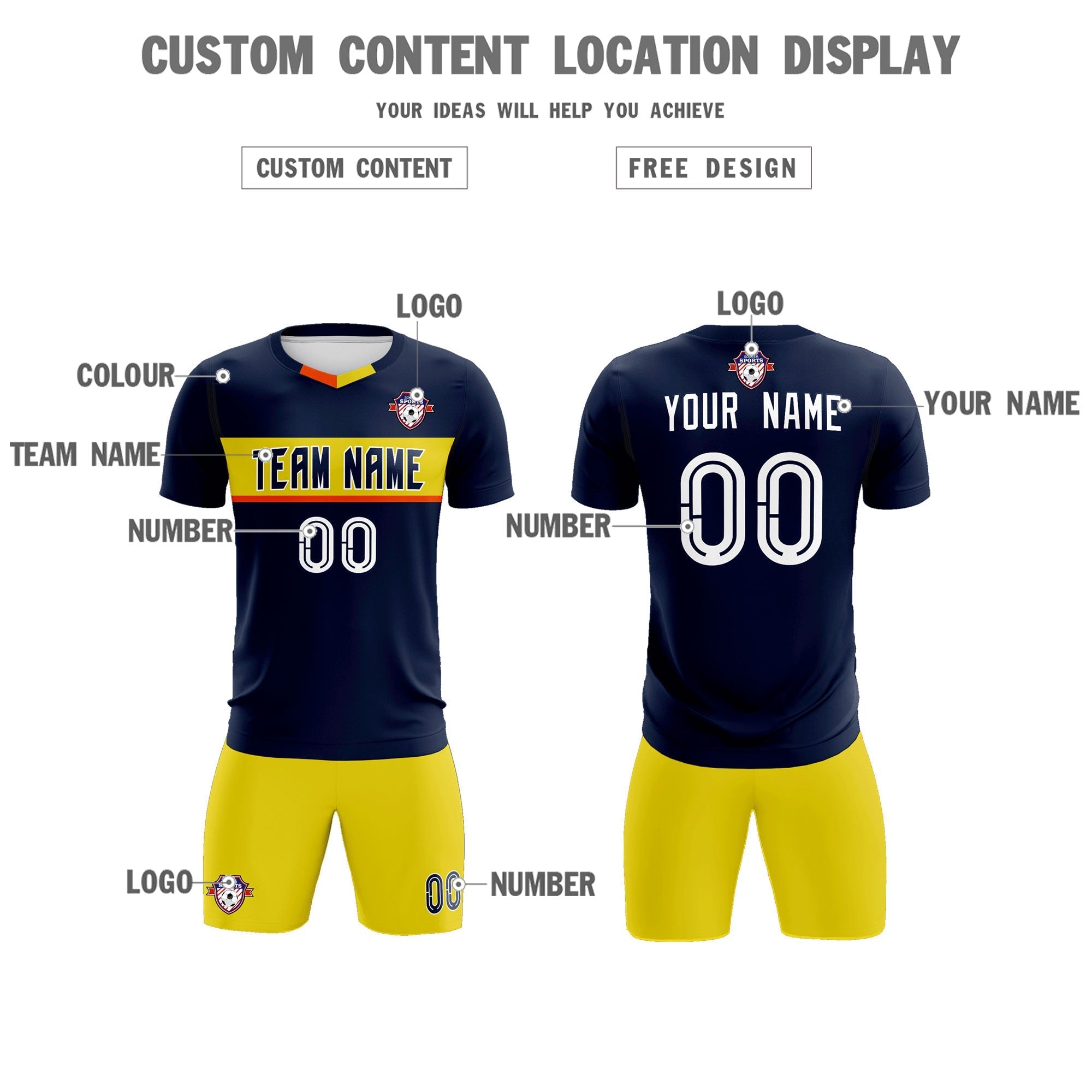 Custom Navy Classic Sports kit Football Shirt Jersey