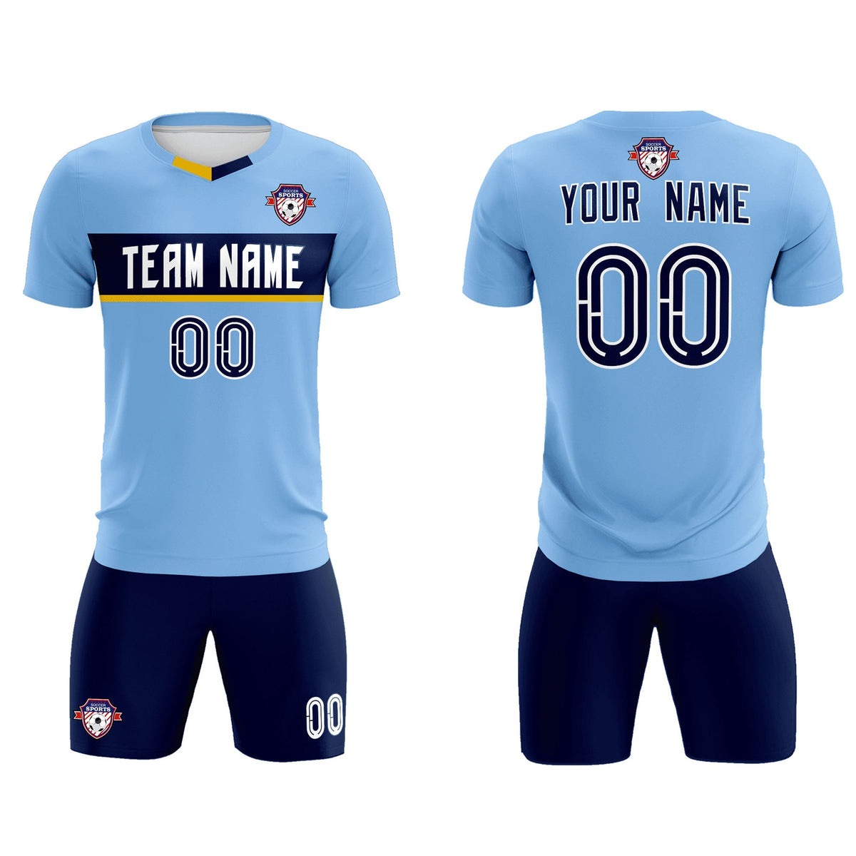 Custom Light Blue Classic Sports kit Football Shirt Jersey