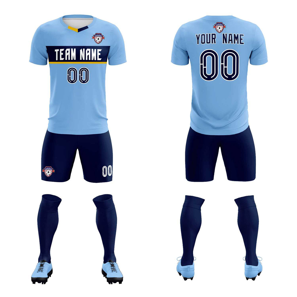 Custom Light Blue Classic Sports kit Football Shirt Jersey