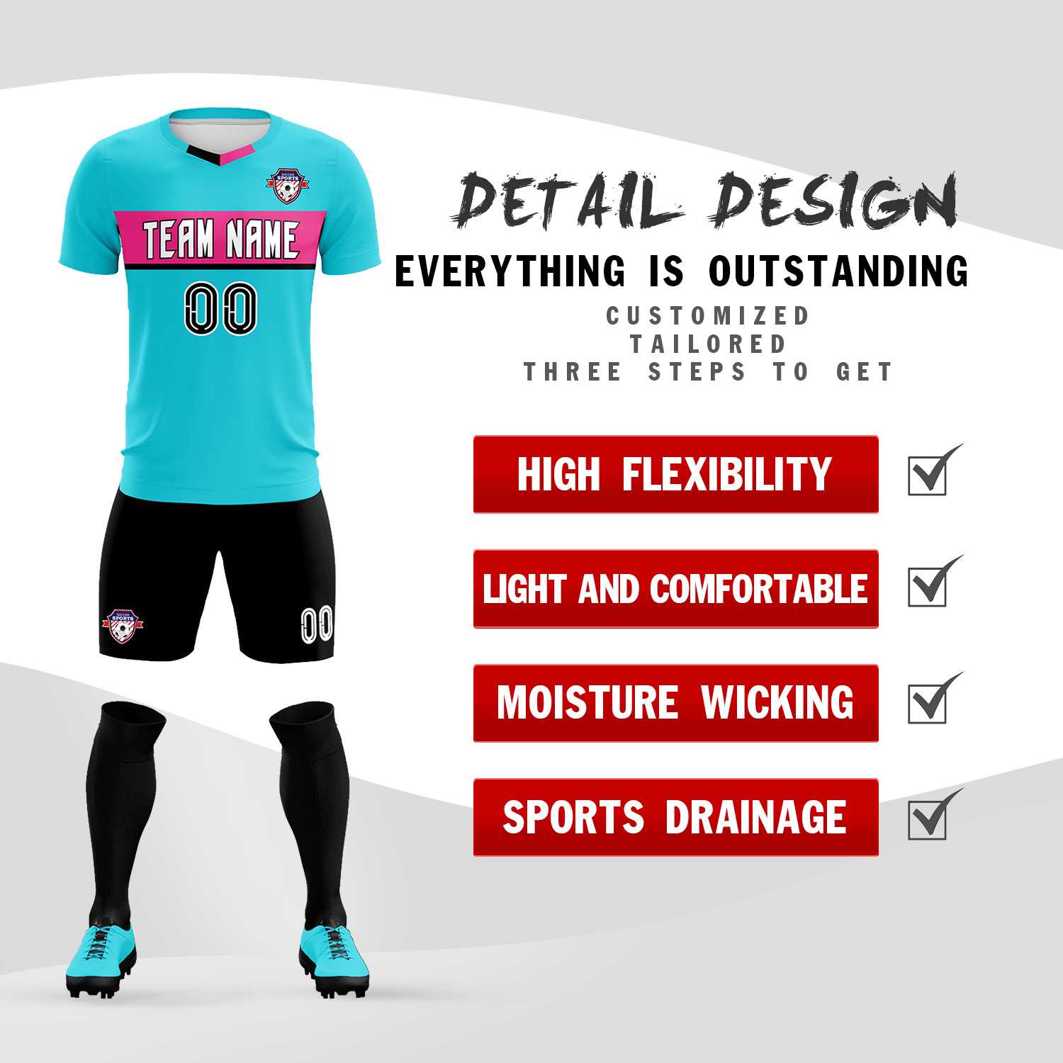 Custom Sky Blue Classic Sports kit Football Shirt Jersey