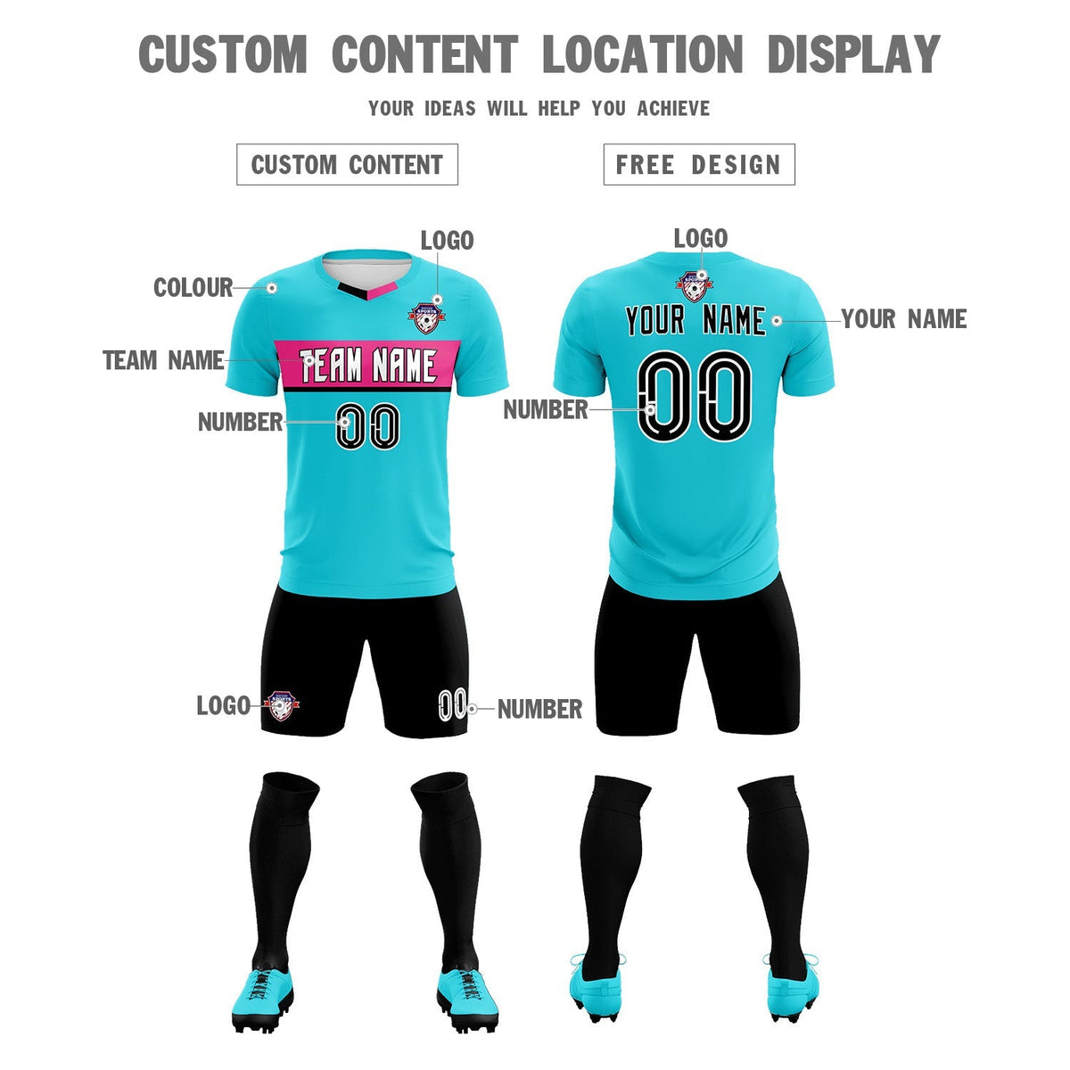 Custom Sky Blue Classic Sports kit Football Shirt Jersey