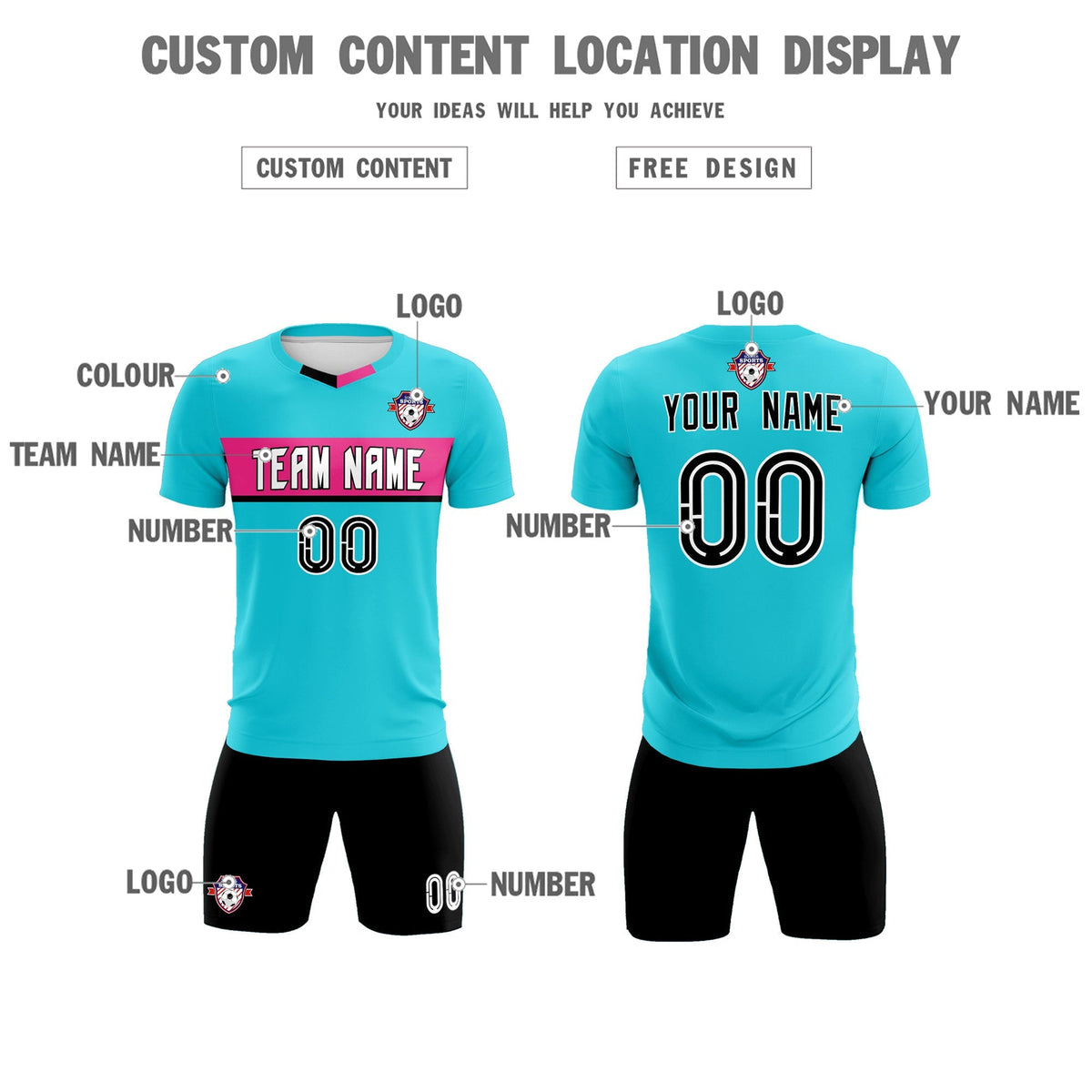 Custom Sky Blue Classic Sports kit Football Shirt Jersey