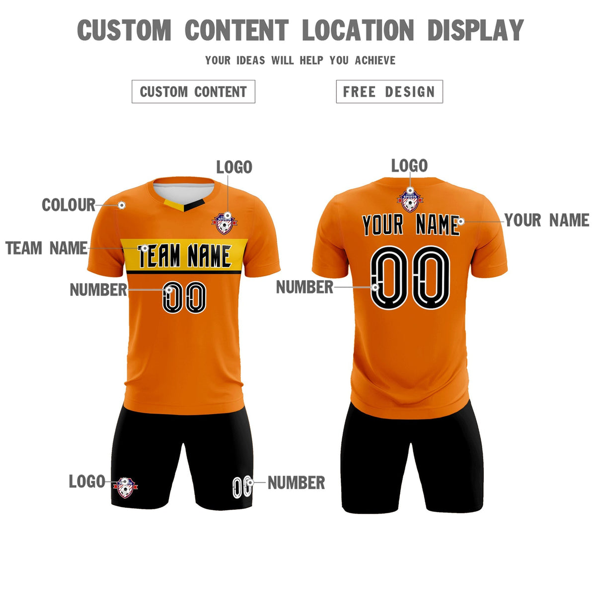Custom Orange Classic Sports kit Football Shirt Jersey