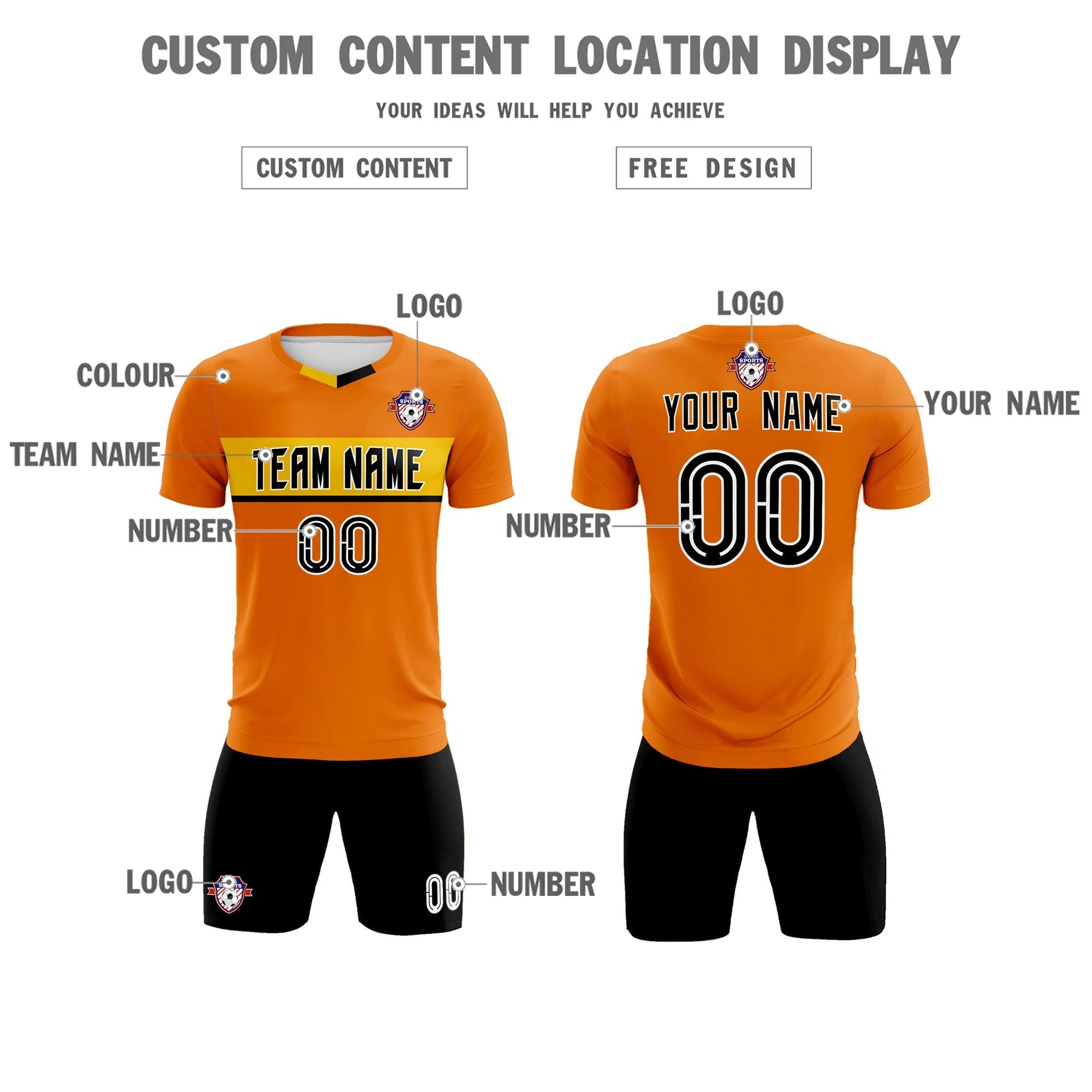 Custom Orange Classic Sports kit Football Shirt Jersey