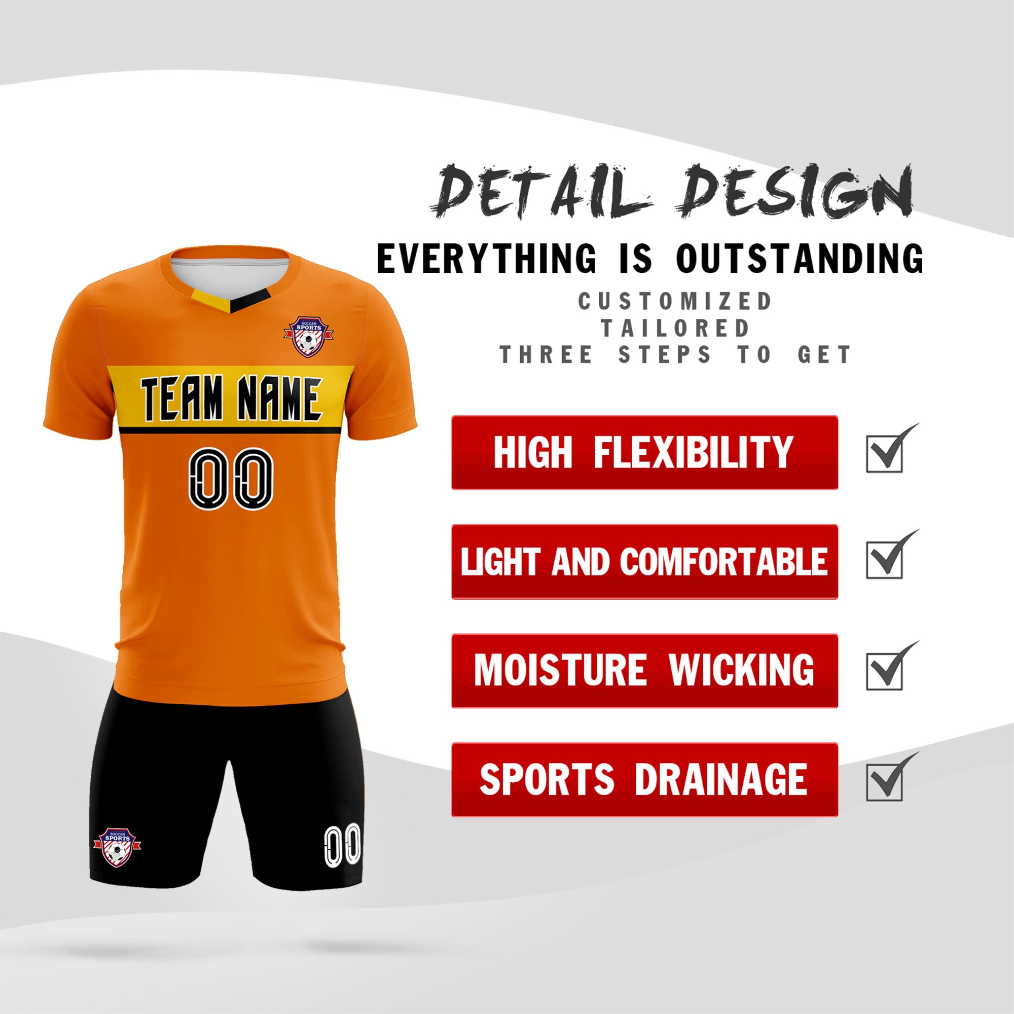 Custom Orange Classic Sports kit Football Shirt Jersey