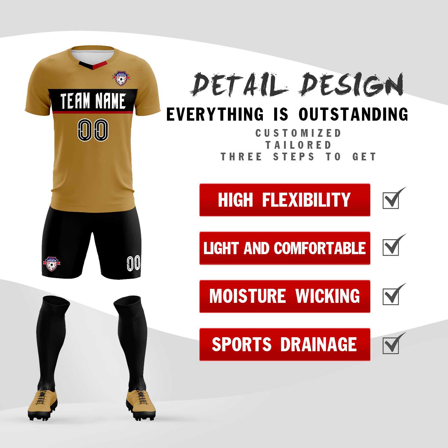Custom Old Gold Classic Sports kit Football Shirt Jersey