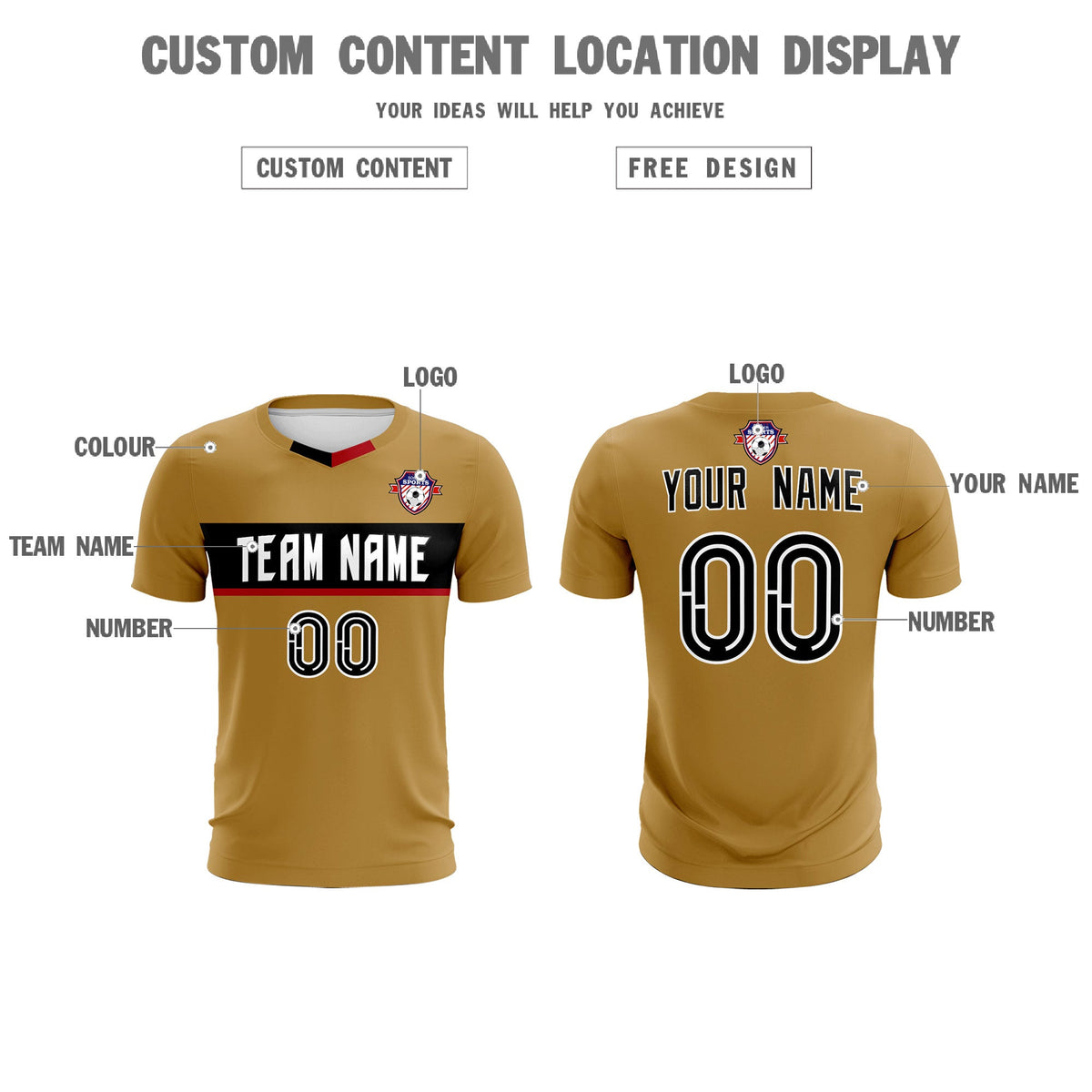 Custom Old Gold Classic Sports kit Football Shirt Jersey