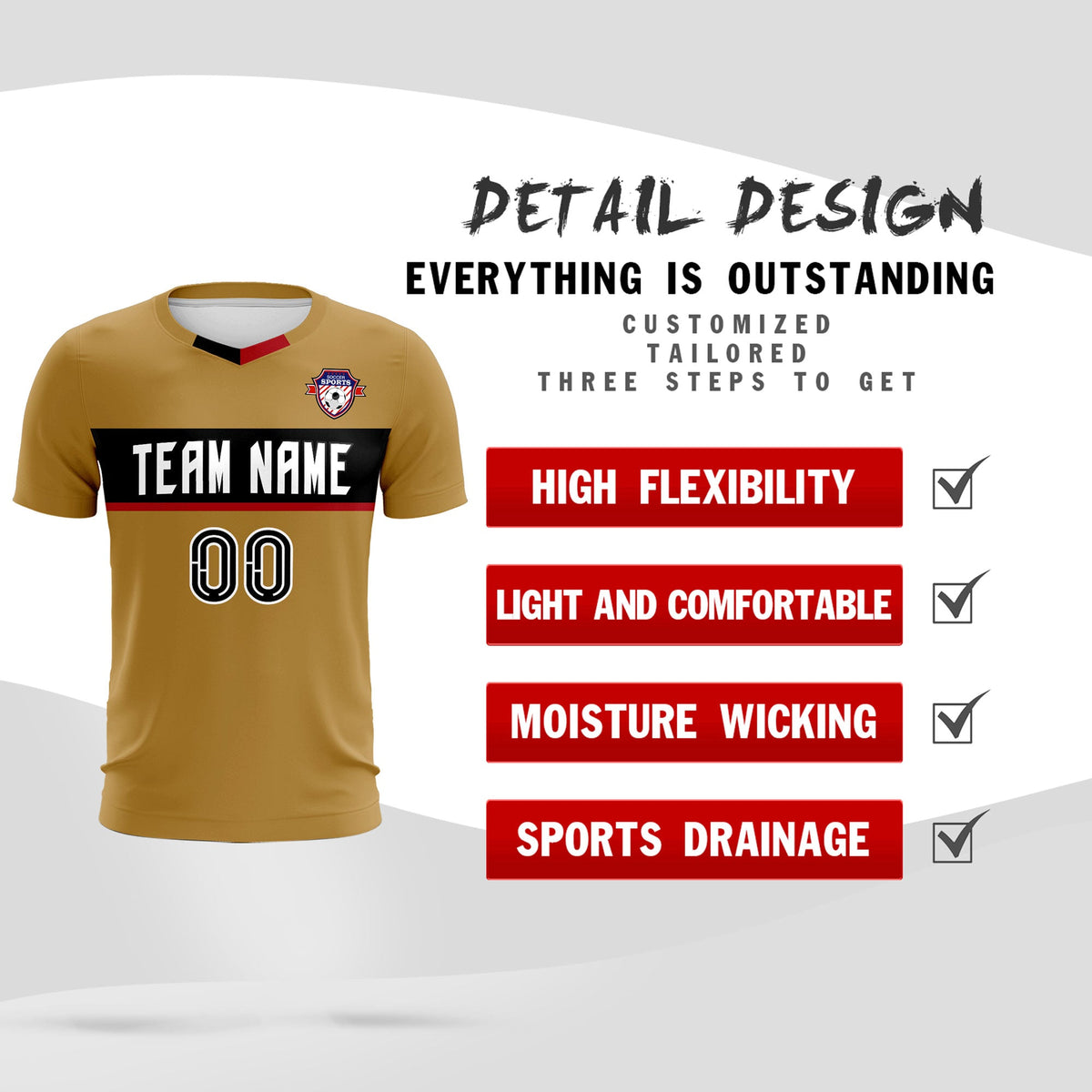Custom Old Gold Classic Sports kit Football Shirt Jersey