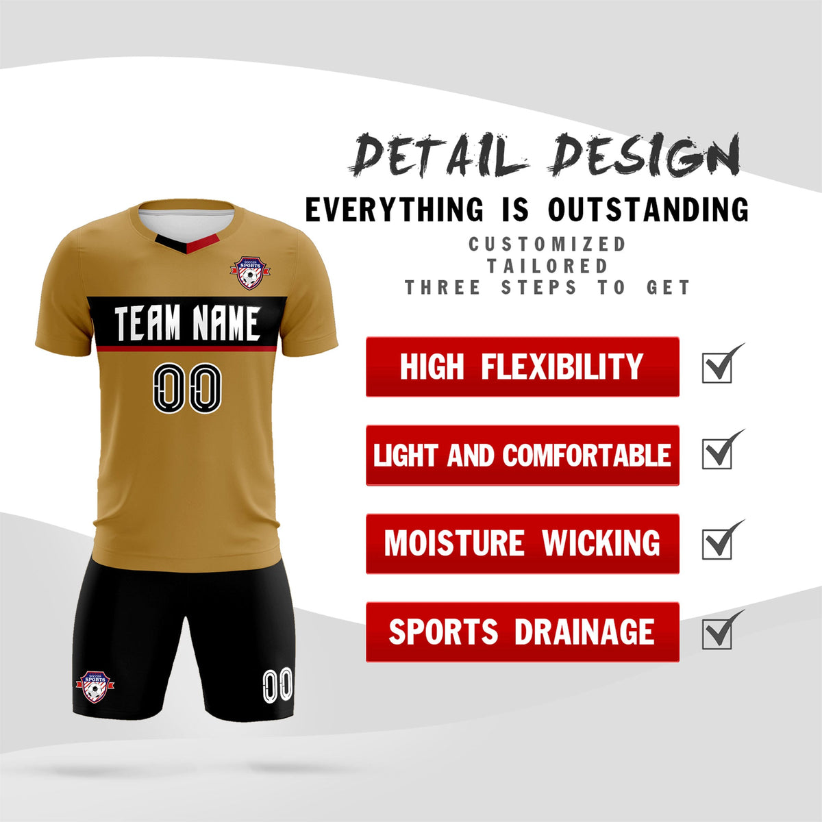 Custom Old Gold Classic Sports kit Football Shirt Jersey