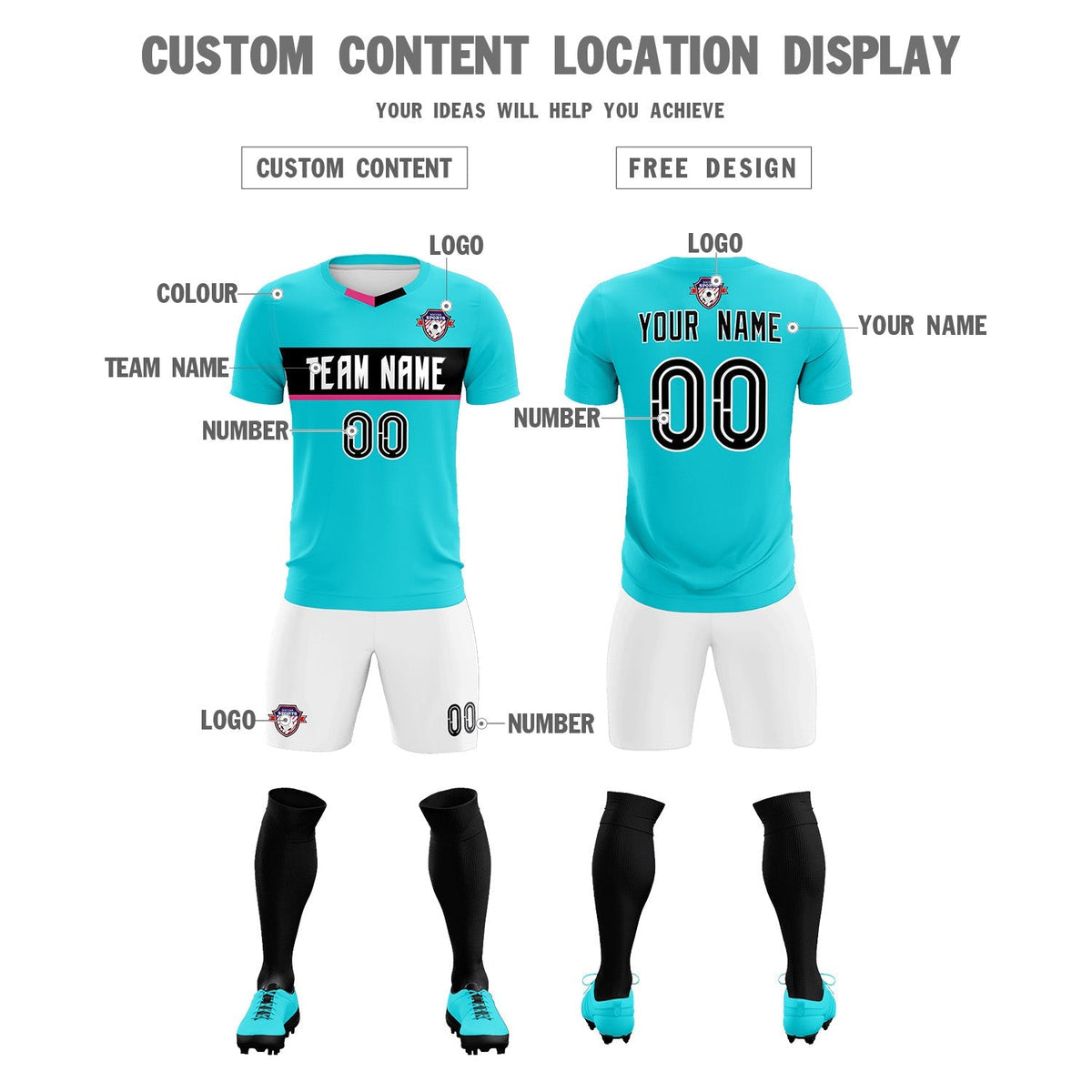 Custom Sky Blue Classic Sports Sets Soccer Shirt Jersey
