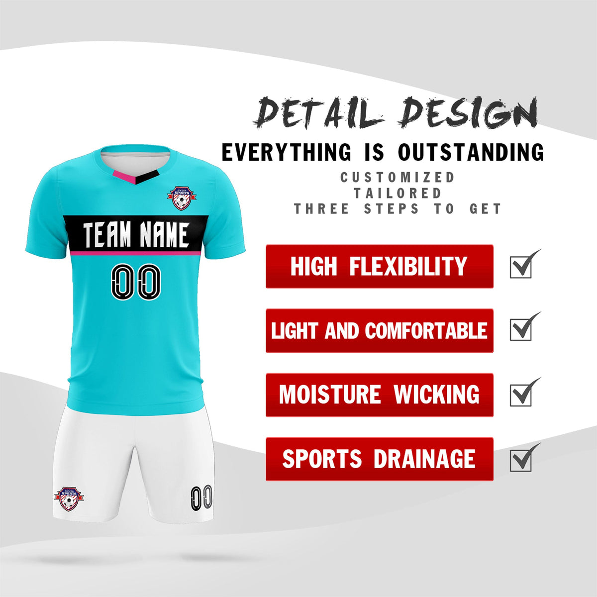 Custom Sky Blue Classic Sports kit Football Shirt Jersey