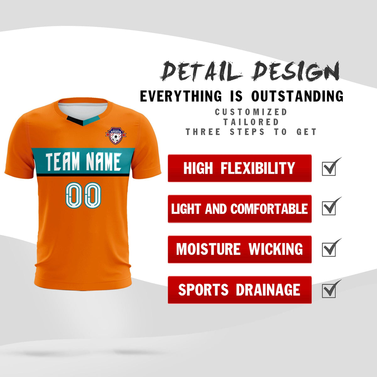 Custom Orange Classic Sports kit Football Shirt Jersey