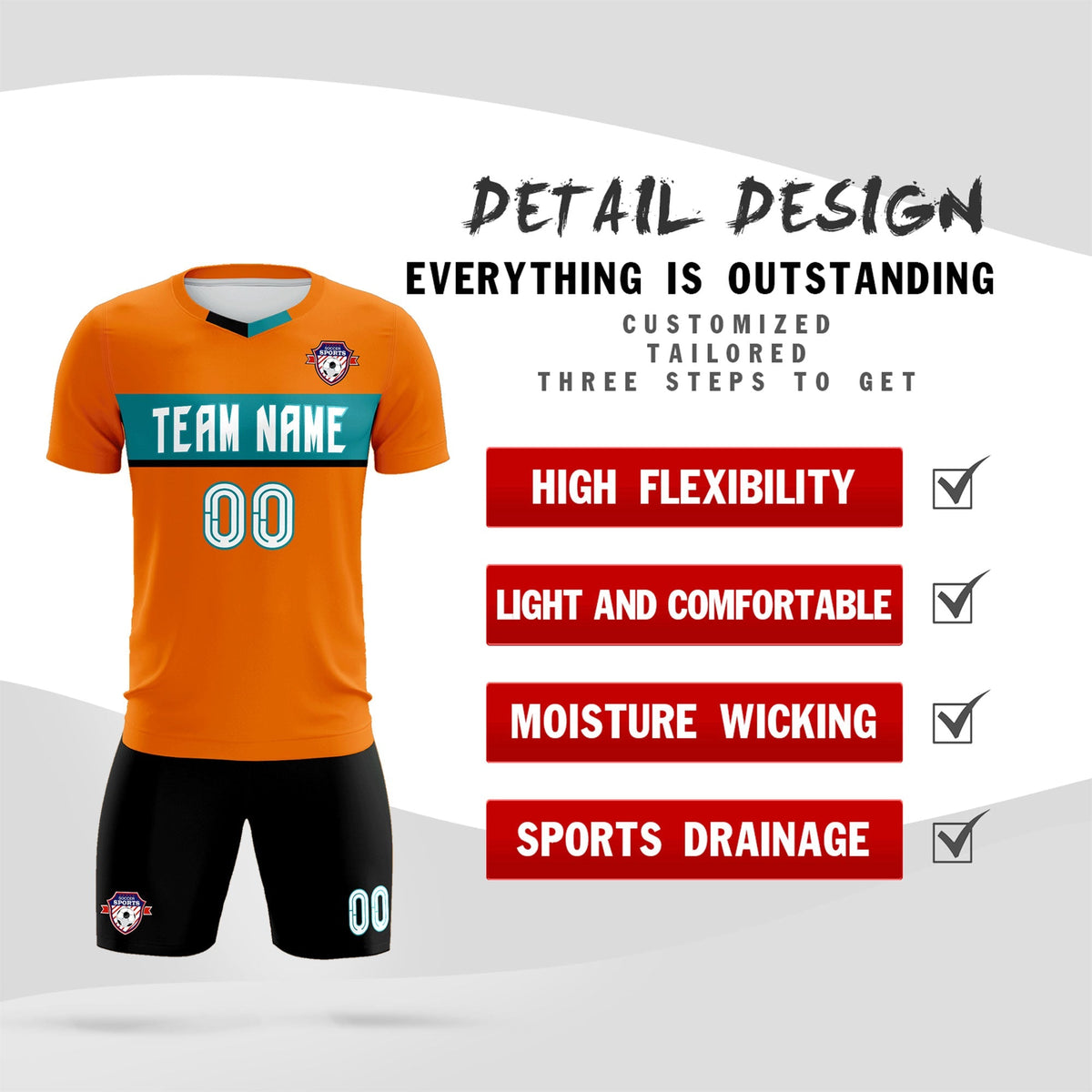 Custom Orange Classic Sports kit Football Shirt Jersey