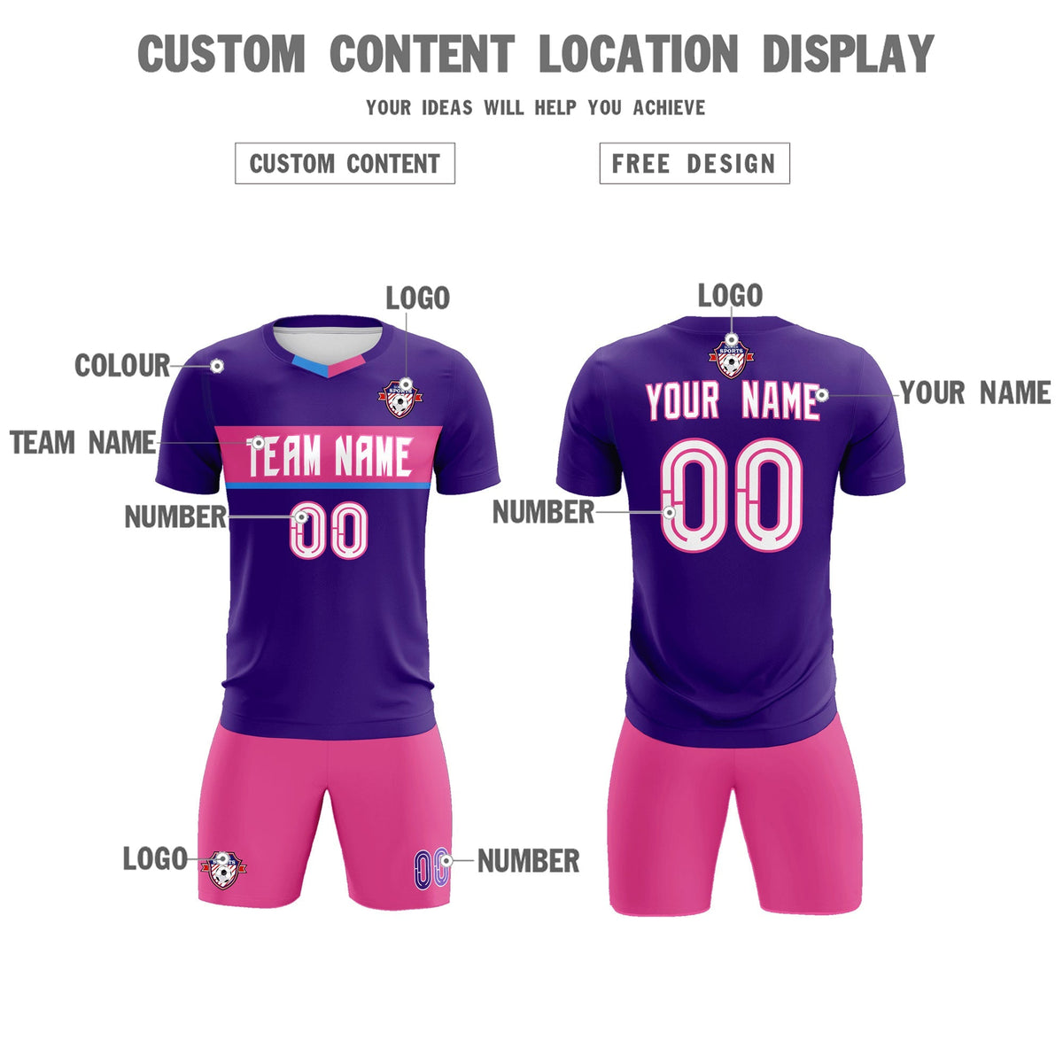 Custom Purple Classic Sports kit Football Shirt Jersey