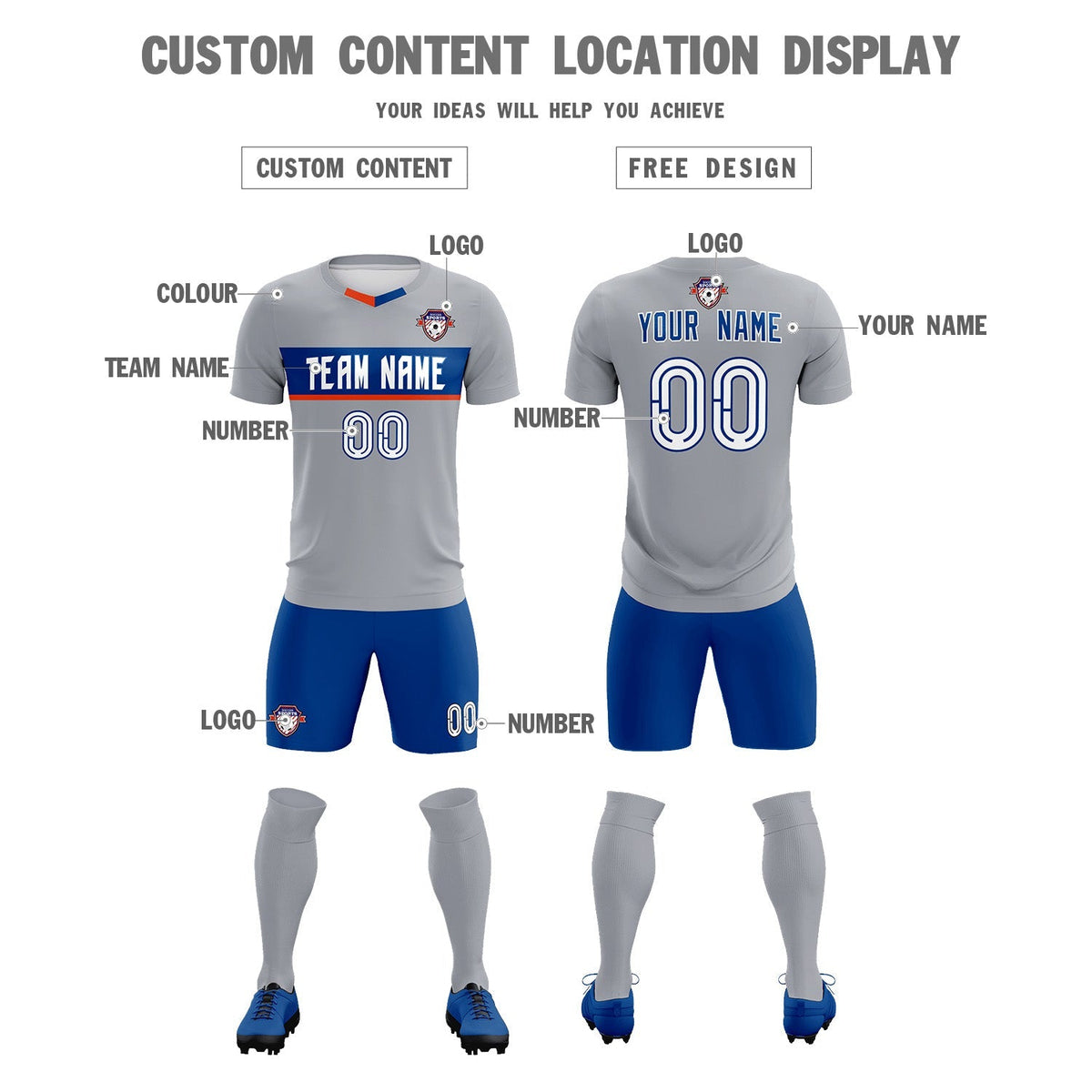 Custom Gray Classic Sports kit Football Shirt Jersey