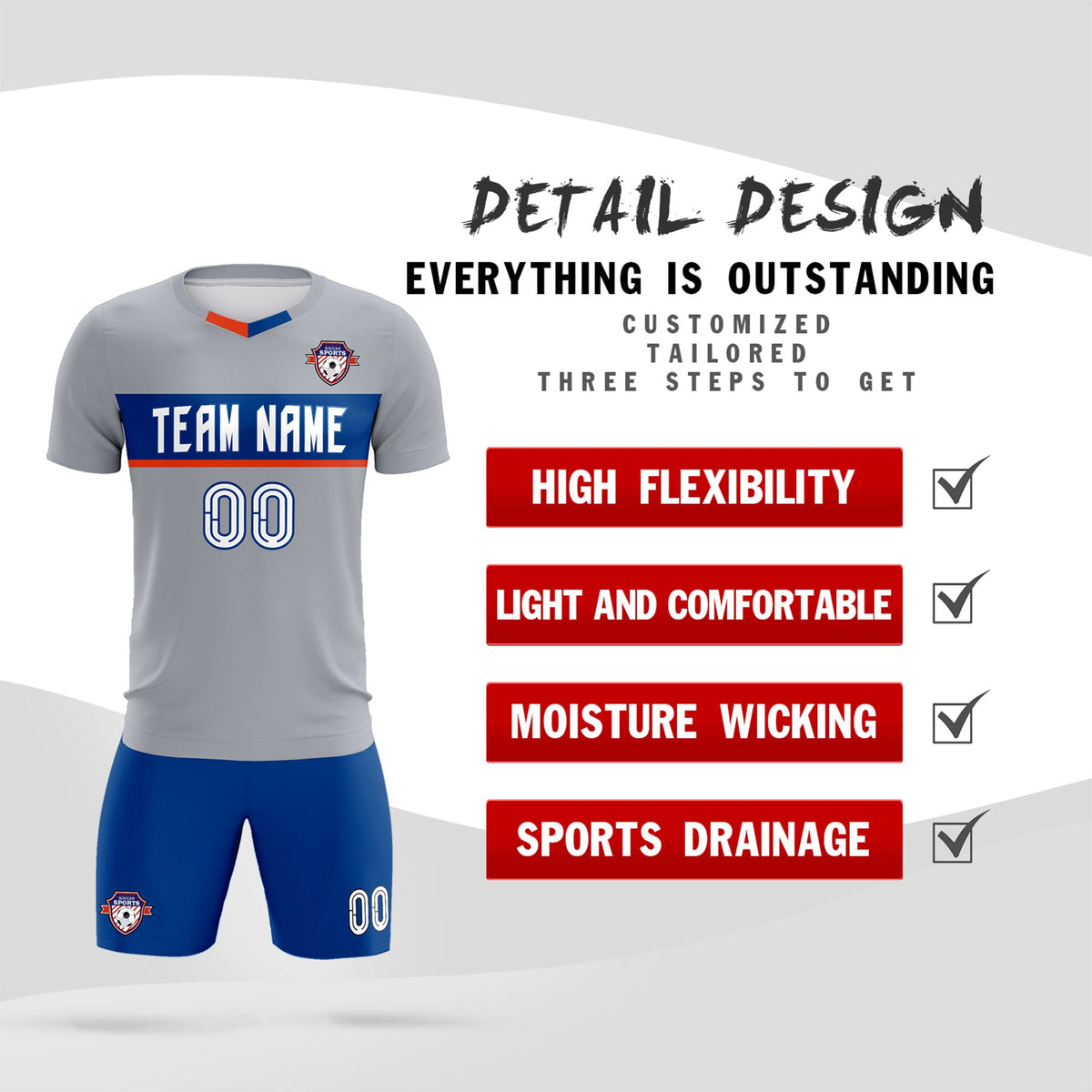Custom Gray Classic Sports kit Football Shirt Jersey