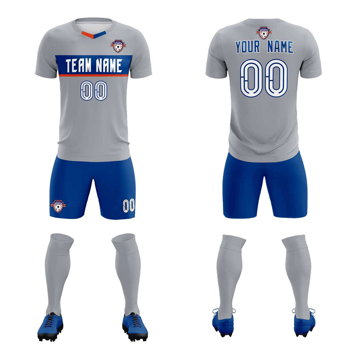 Custom Gray Classic Sports Sets Soccer Shirt Jersey