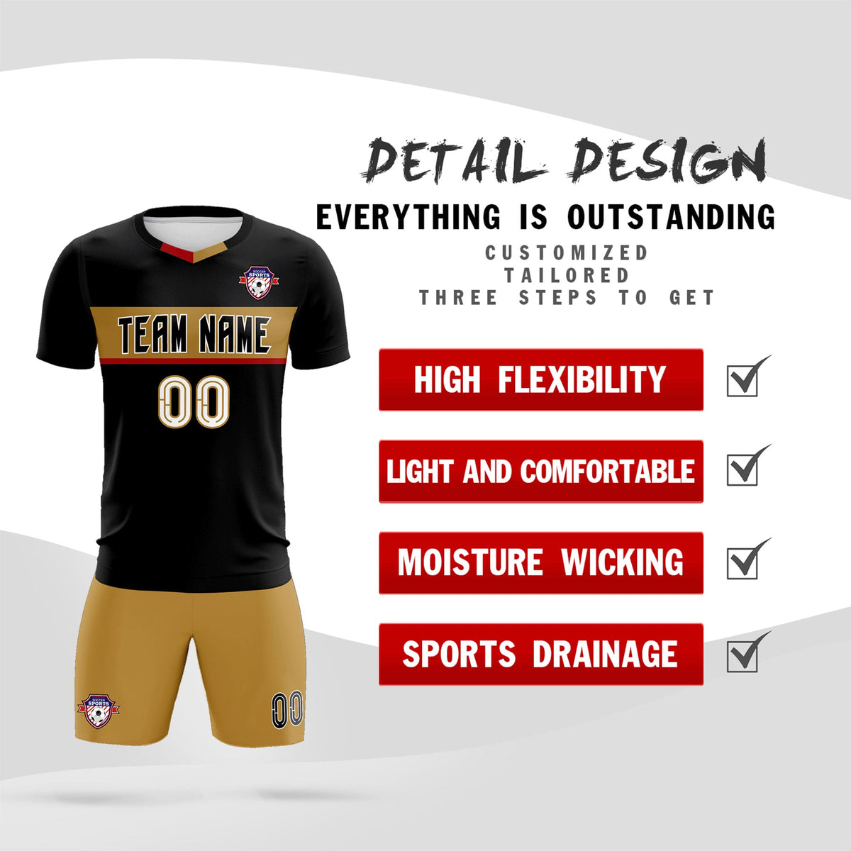 Custom Black Classic Sports kit Football Shirt Jersey