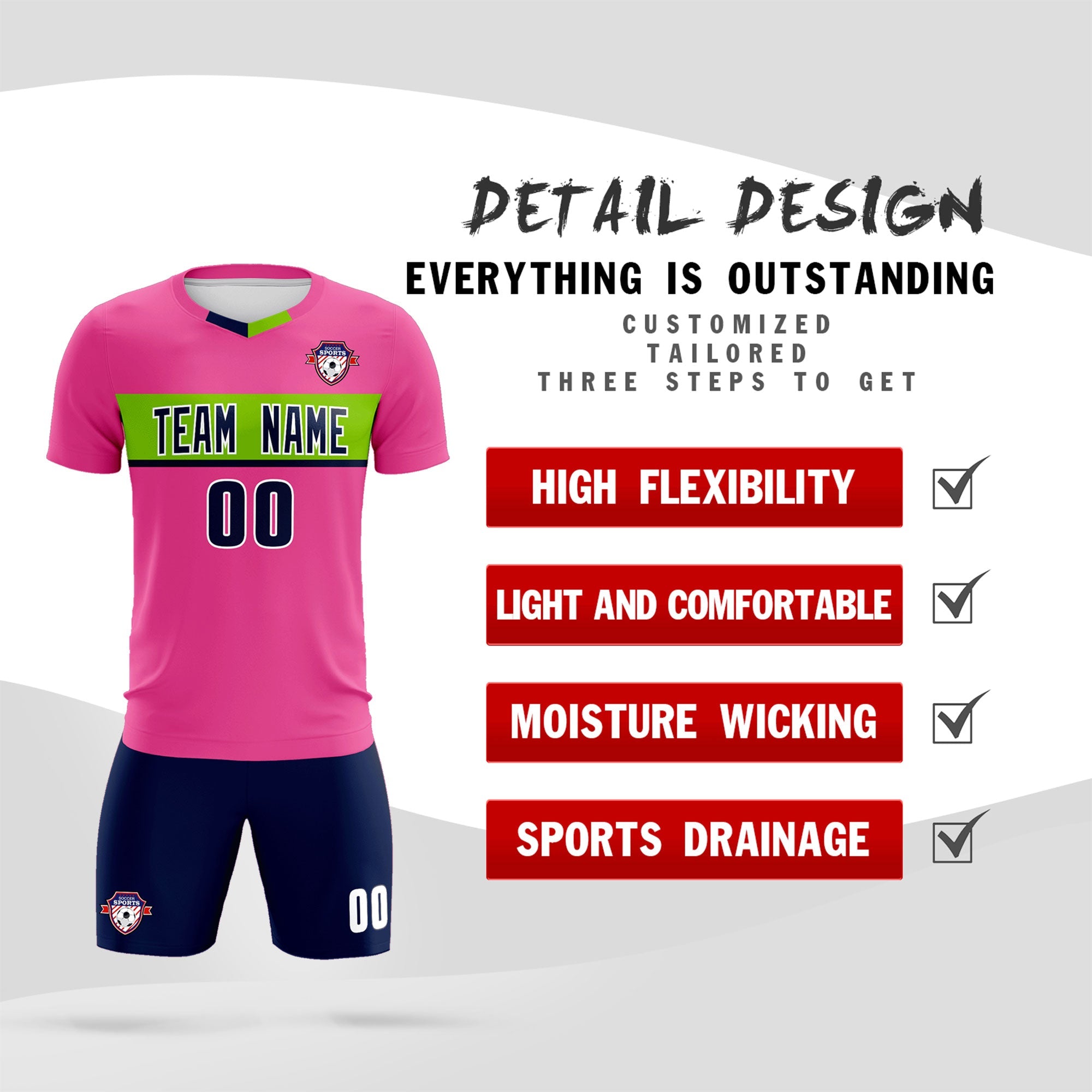 Custom Pink Classic Sports kit Football Shirt Jersey