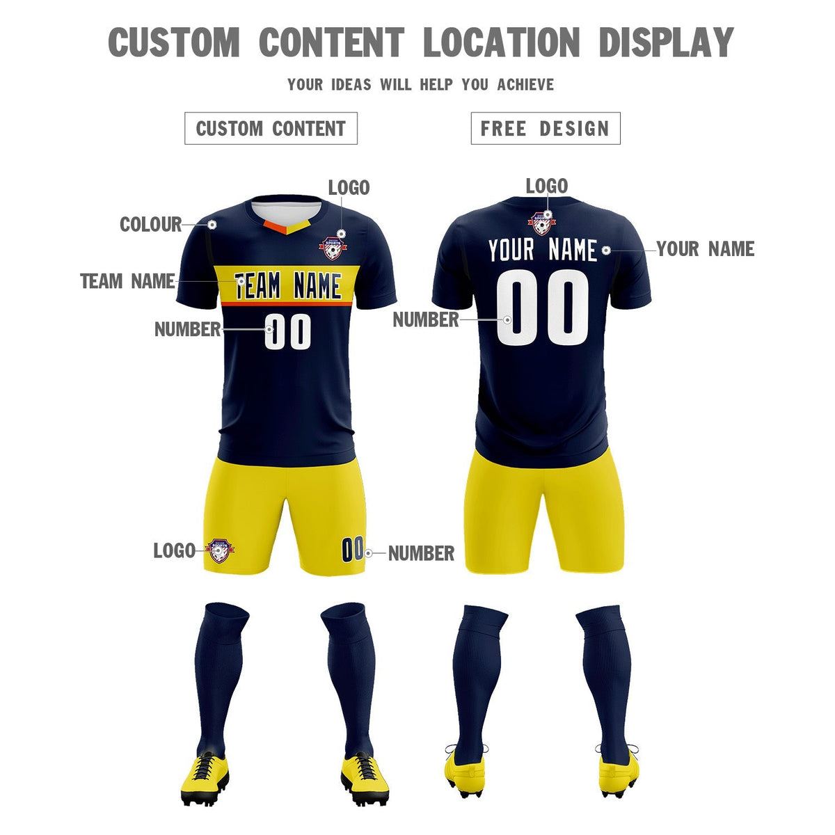 Custom Navy Classic Sports kit Football Shirt Jersey