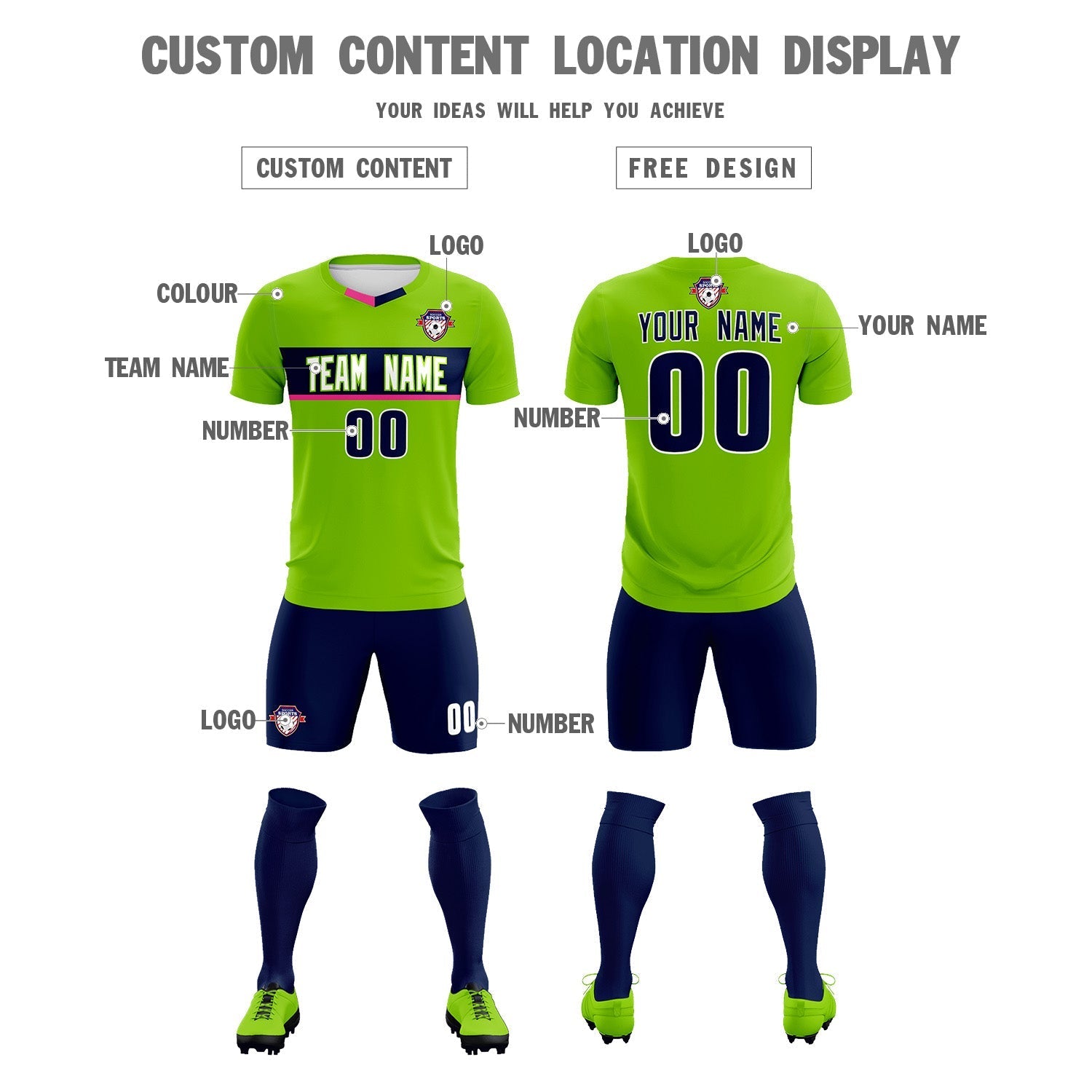 Custom Neon Green Classic Sports kit Football Shirt Jersey