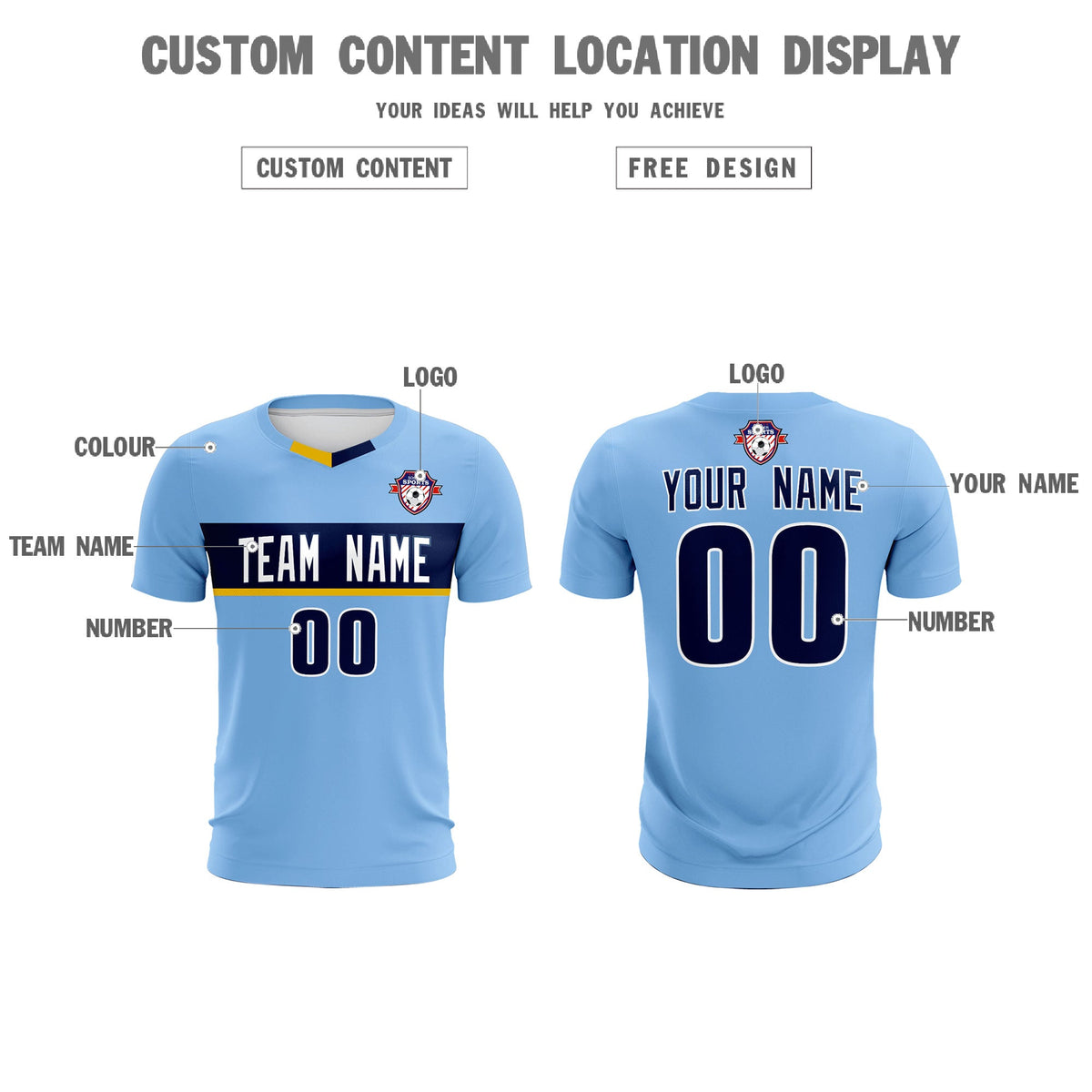 Custom Light Blue Classic Sports kit Football Shirt Jersey