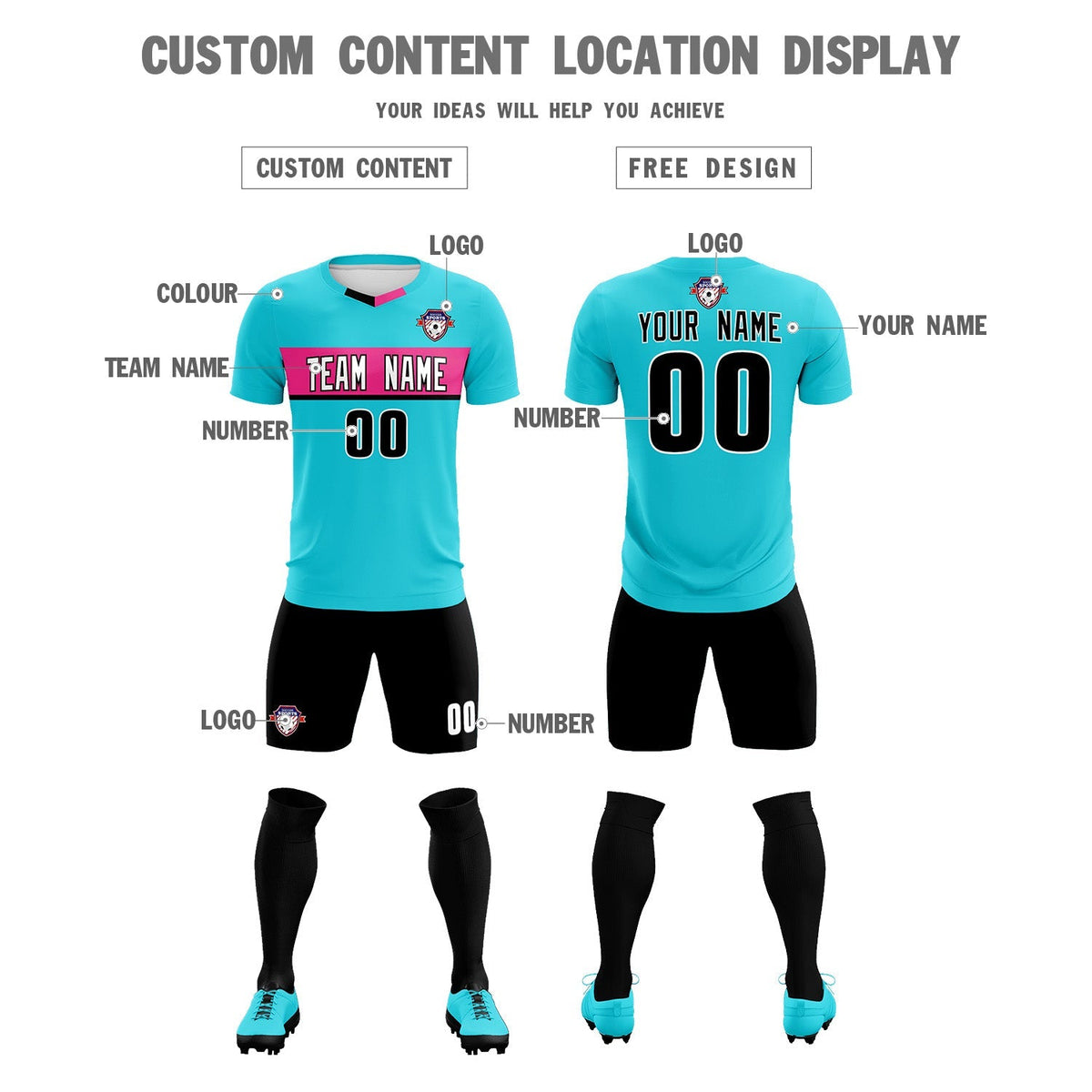 Custom Sky Blue Classic Sports Sets Soccer Shirt Jersey
