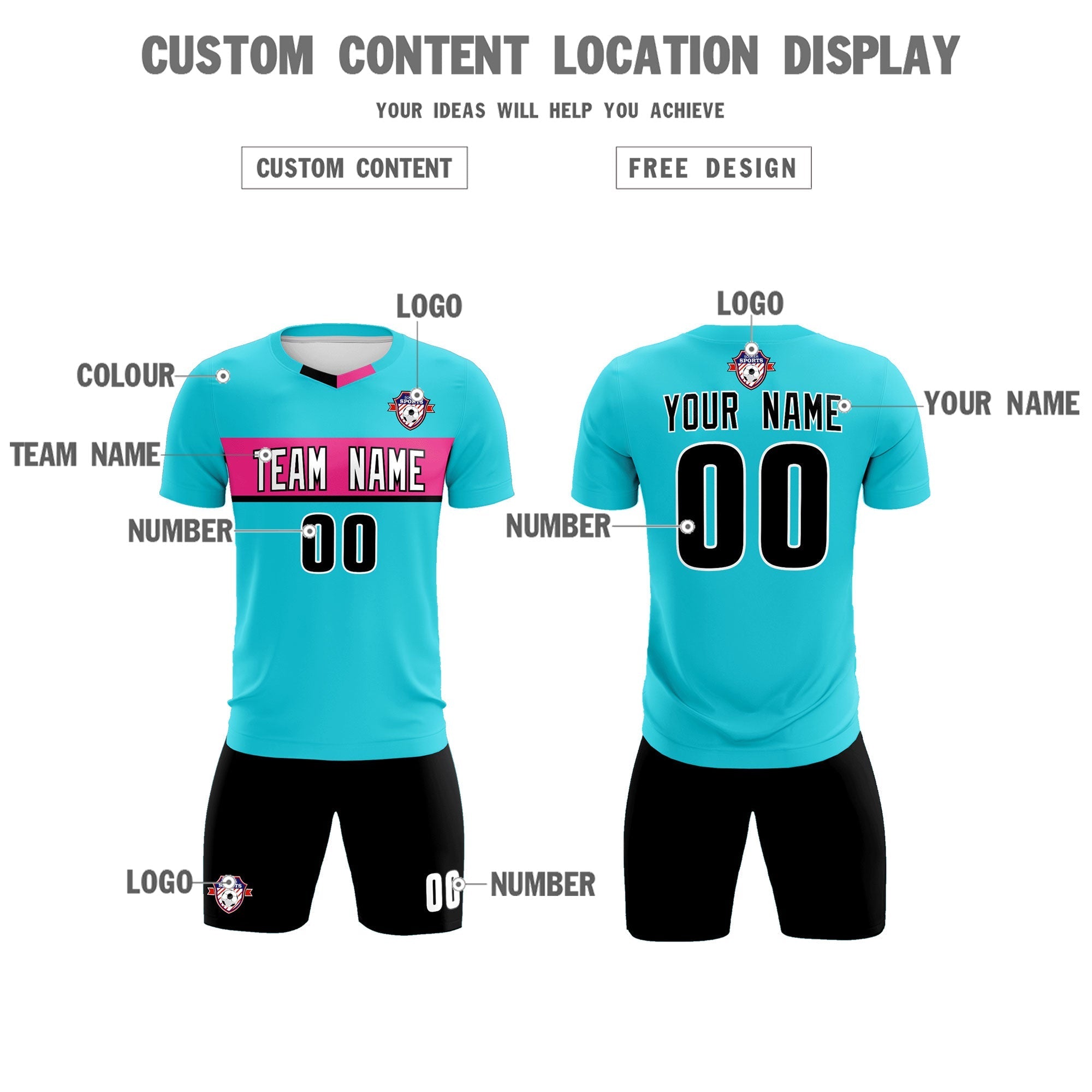 Custom Sky Blue Classic Sports kit Football Shirt Jersey