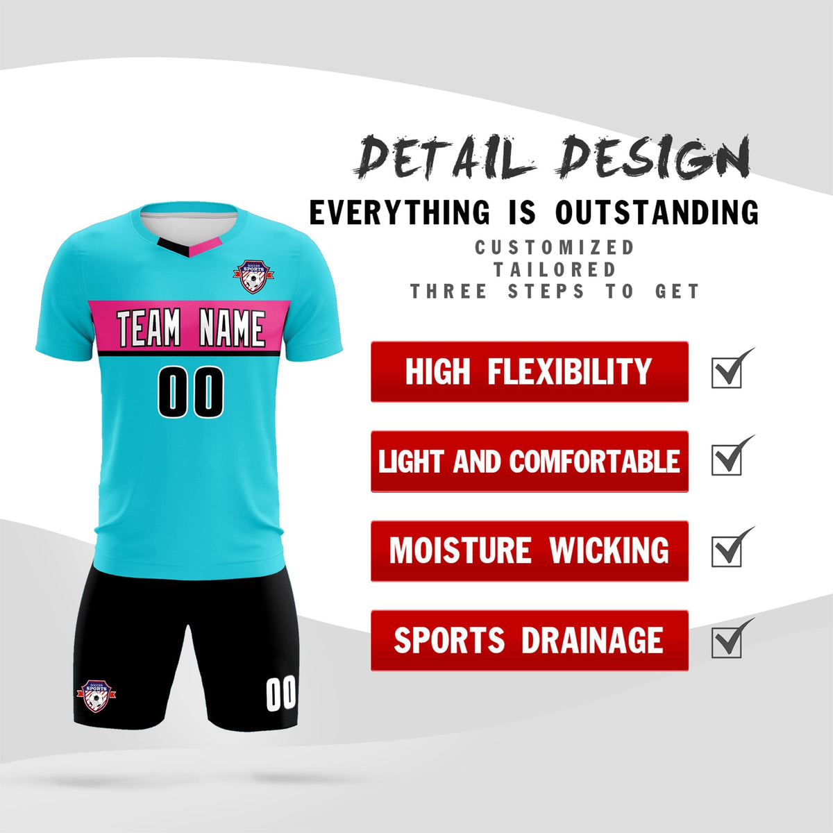 Custom Sky Blue Classic Sports kit Football Shirt Jersey