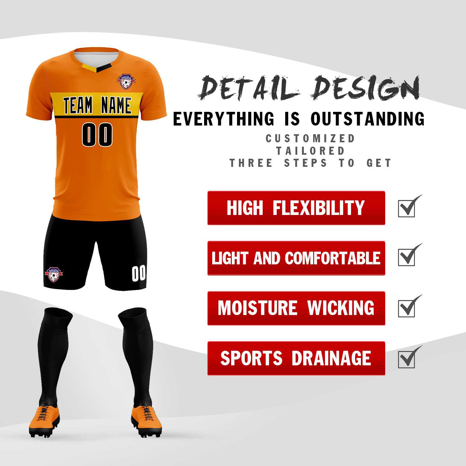 Custom Orange Classic Sports kit Football Shirt Jersey